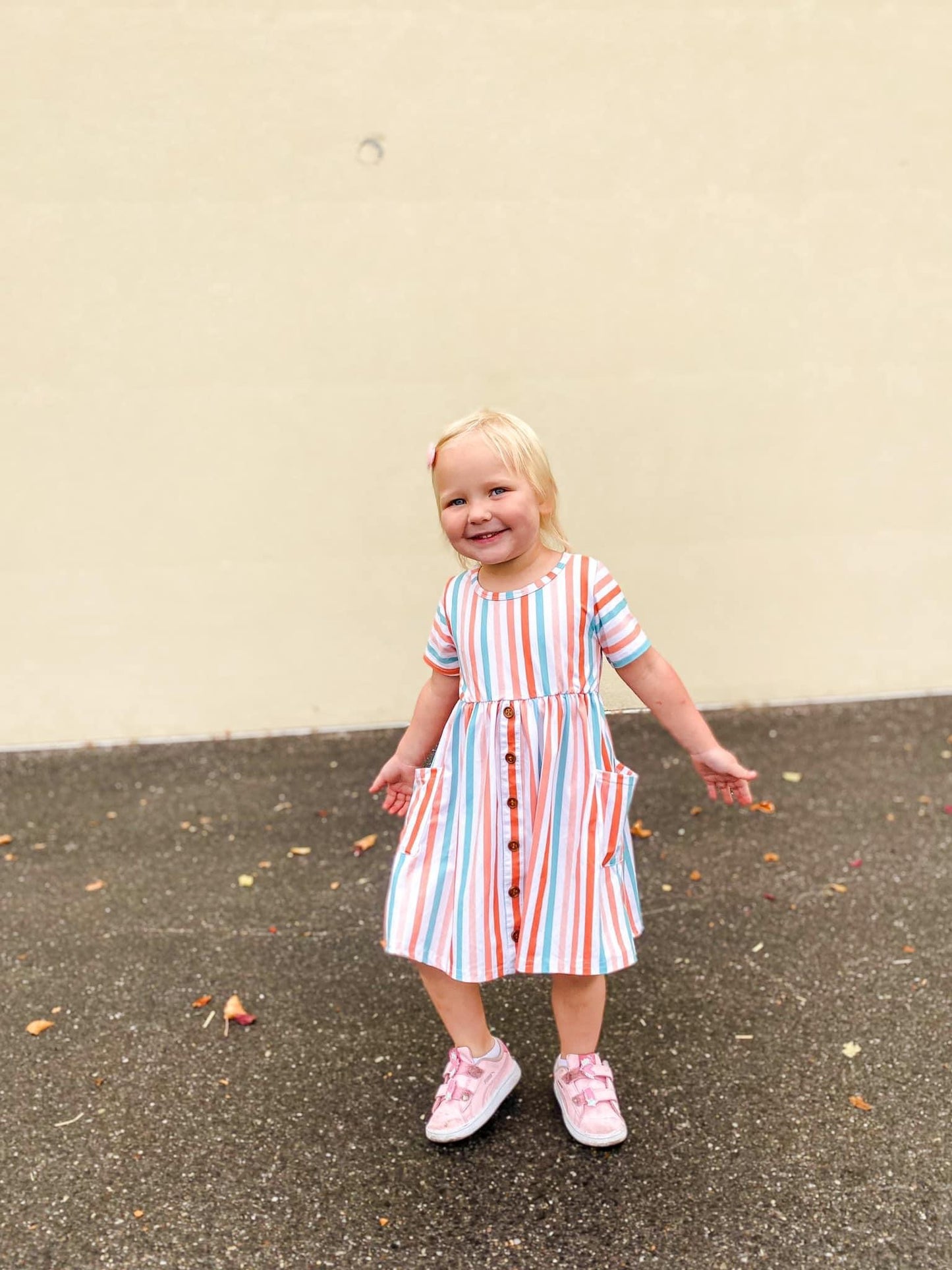 Boho Stripe Pocket Button Knee Length Dress