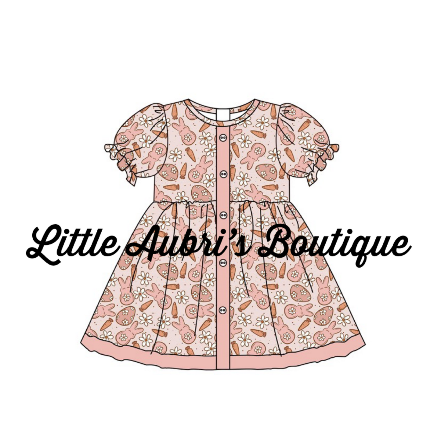Pink Bunnies Button Ruffle Dress