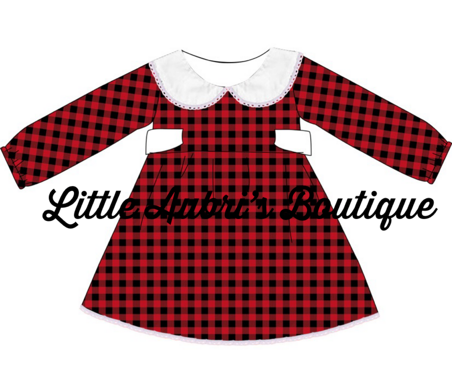 Red & Black Plaid Long Sleeve Lace Dress
