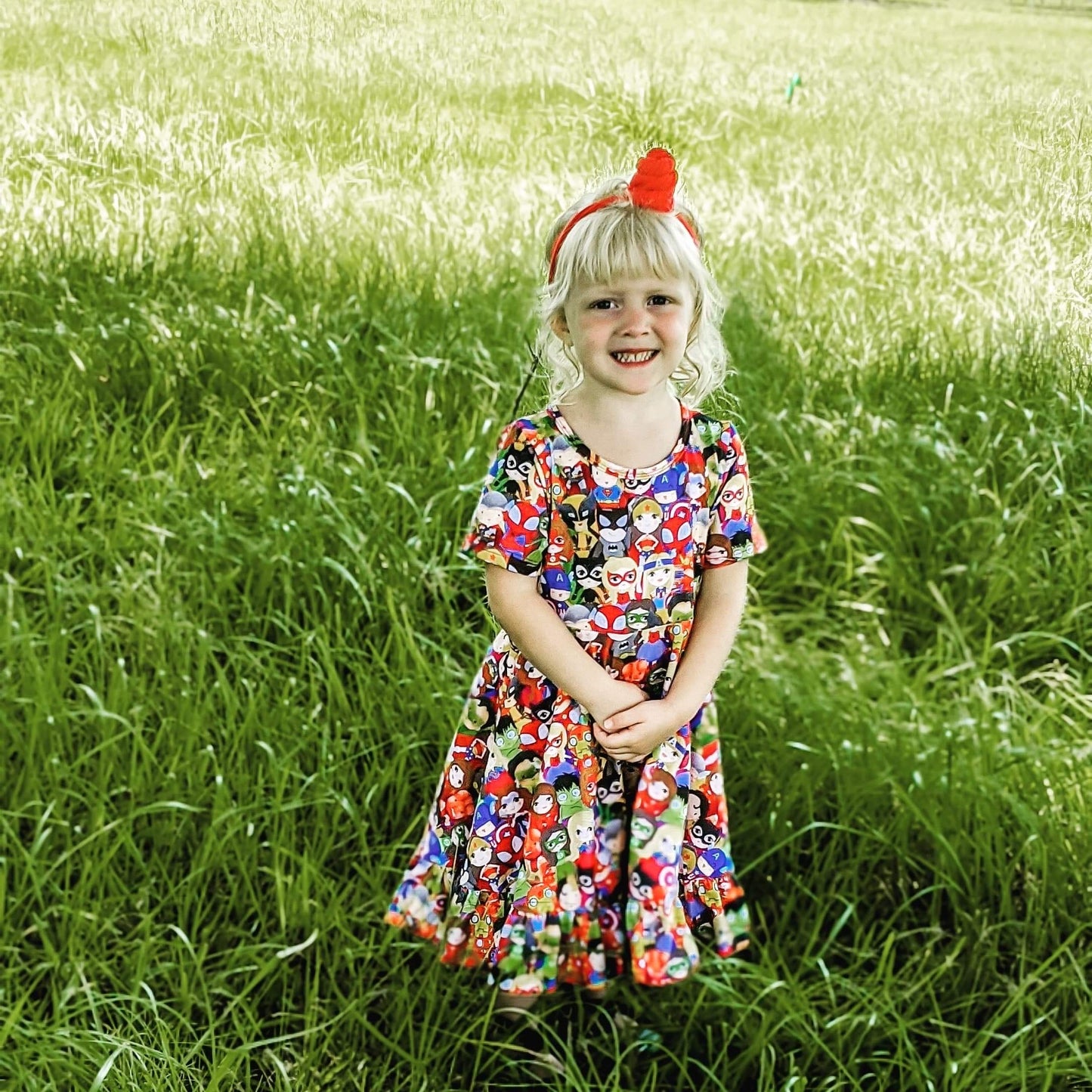 Superhero Kids Triple Bow Back Twirl Dress