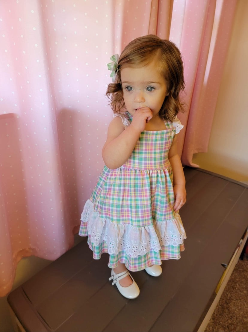 Pastel Plaid Lace Dress