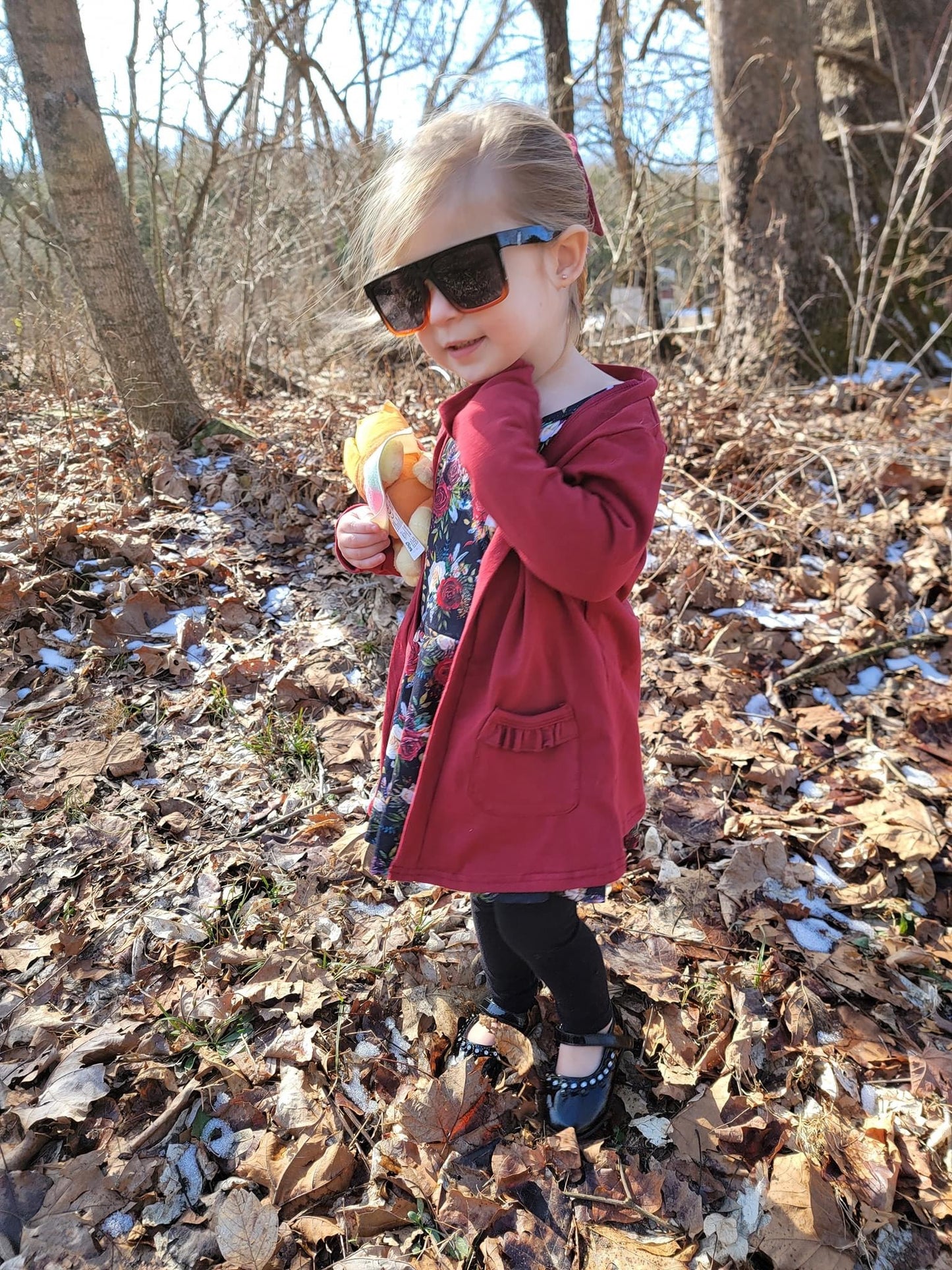 Wine Ruffle Pocket Cardigan