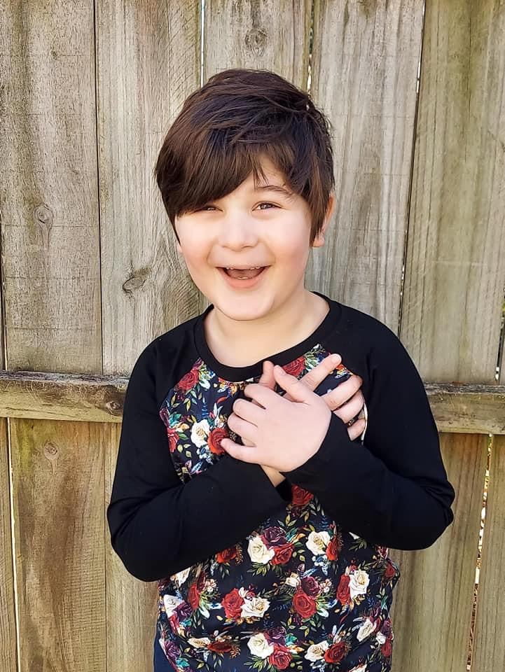 Dark Blue Floral Long Sleeve Raglan