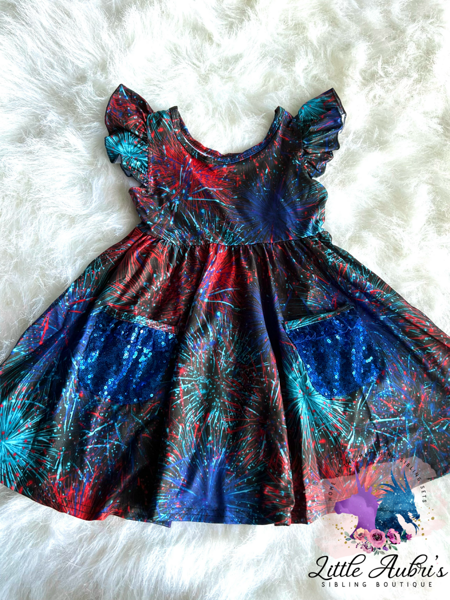 Firecracker Flutter Sleeve Sequin Pocket Dress
