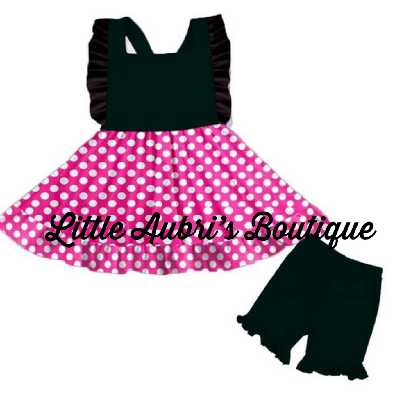 Pink Mouse Polka Dot Pinafore Tunic & Short Set