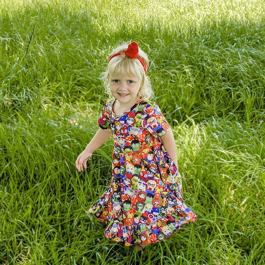 Superhero Kids Triple Bow Back Twirl Dress