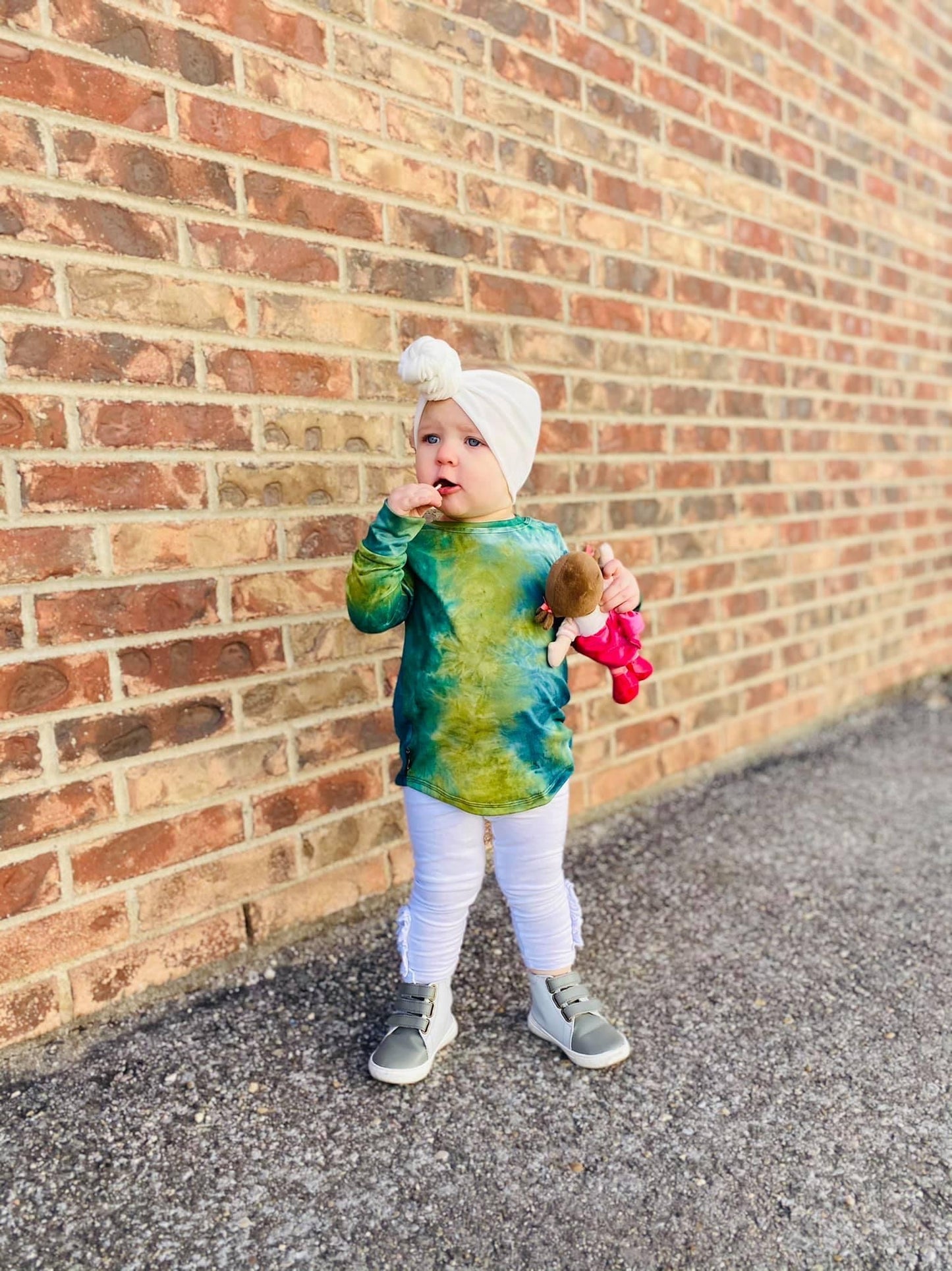 White Ruffle Wooden Button Leggings