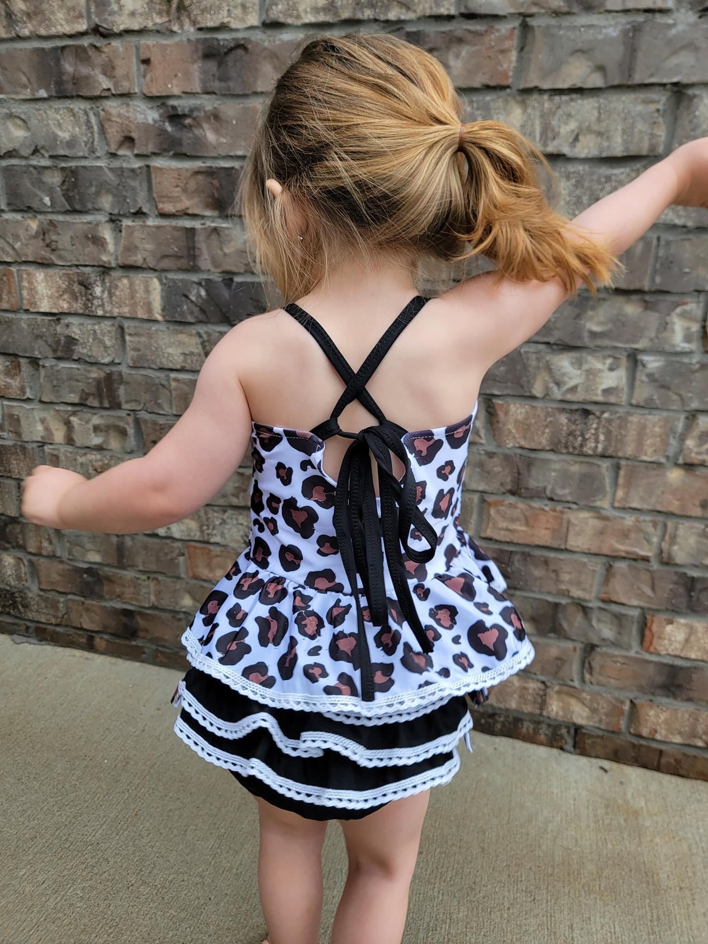 White Leopard Lace 2 Piece Tankini Swimsuit Set