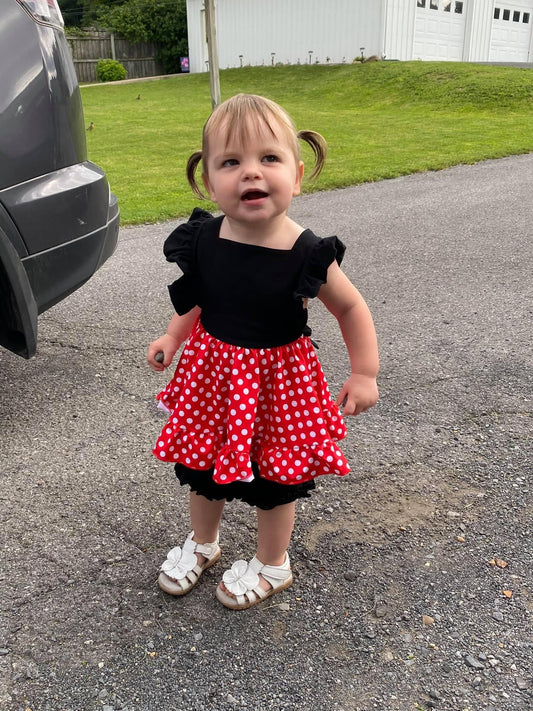 Red Mouse Polka Dot Pinafore Tunic & Short Set