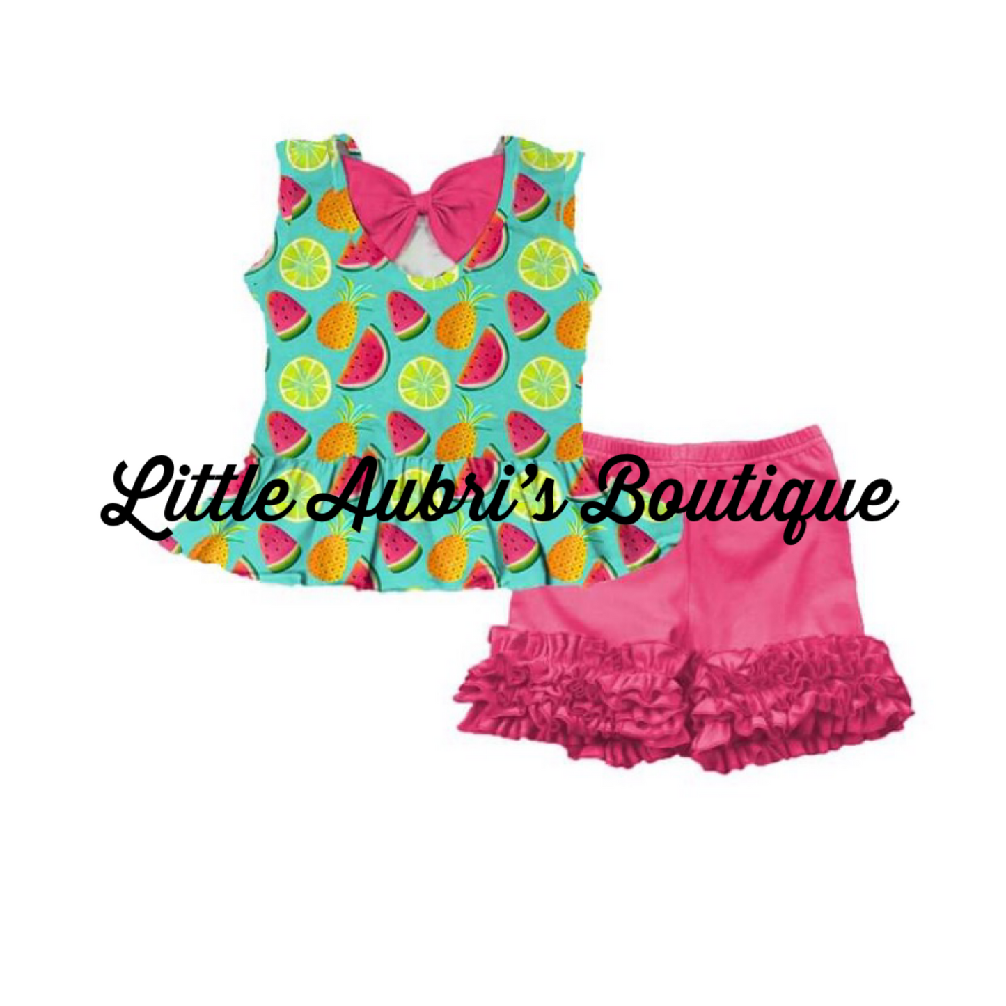 Tutti Frutti Tunic Bow Back Ruffle Shorts Set