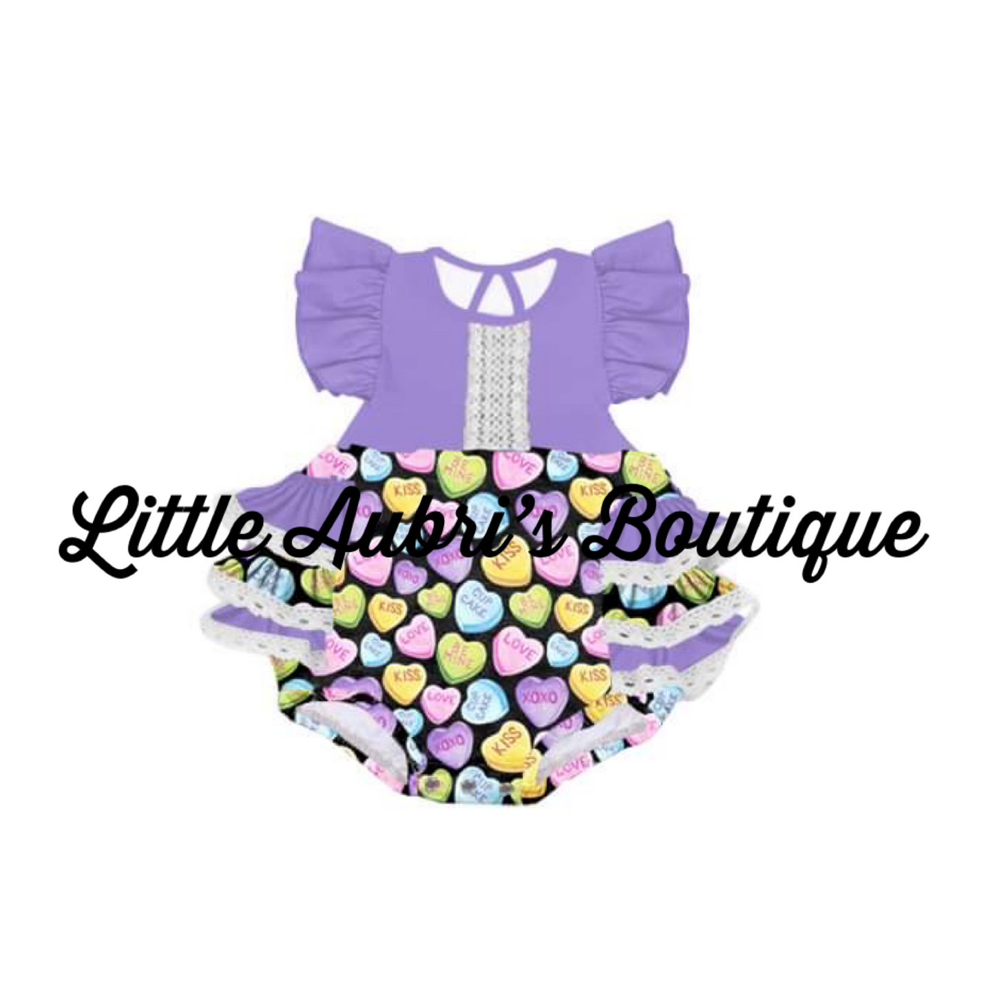 Conversation Hearts Lace Ruffle Bum Romper