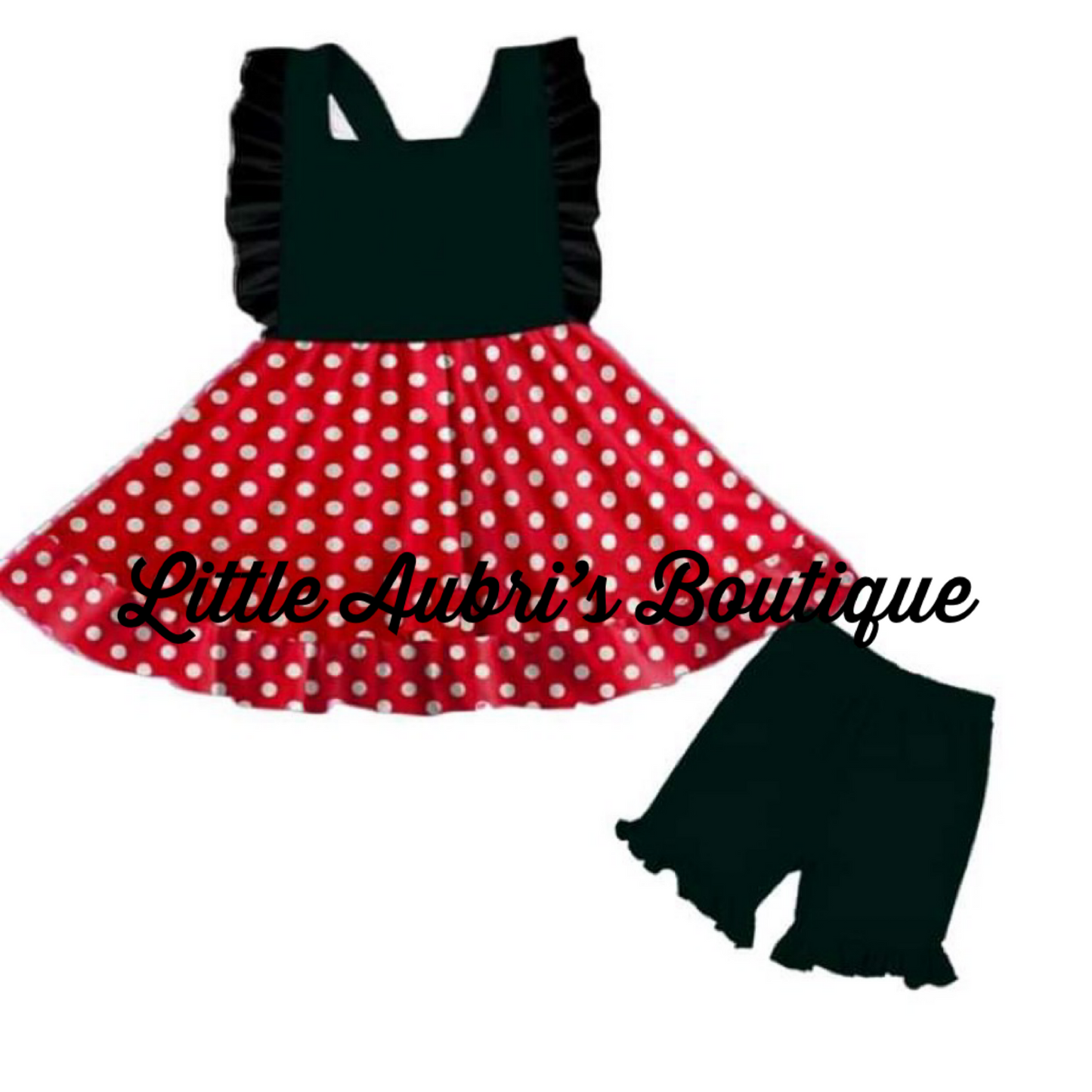 Red Mouse Polka Dot Pinafore Tunic & Short Set