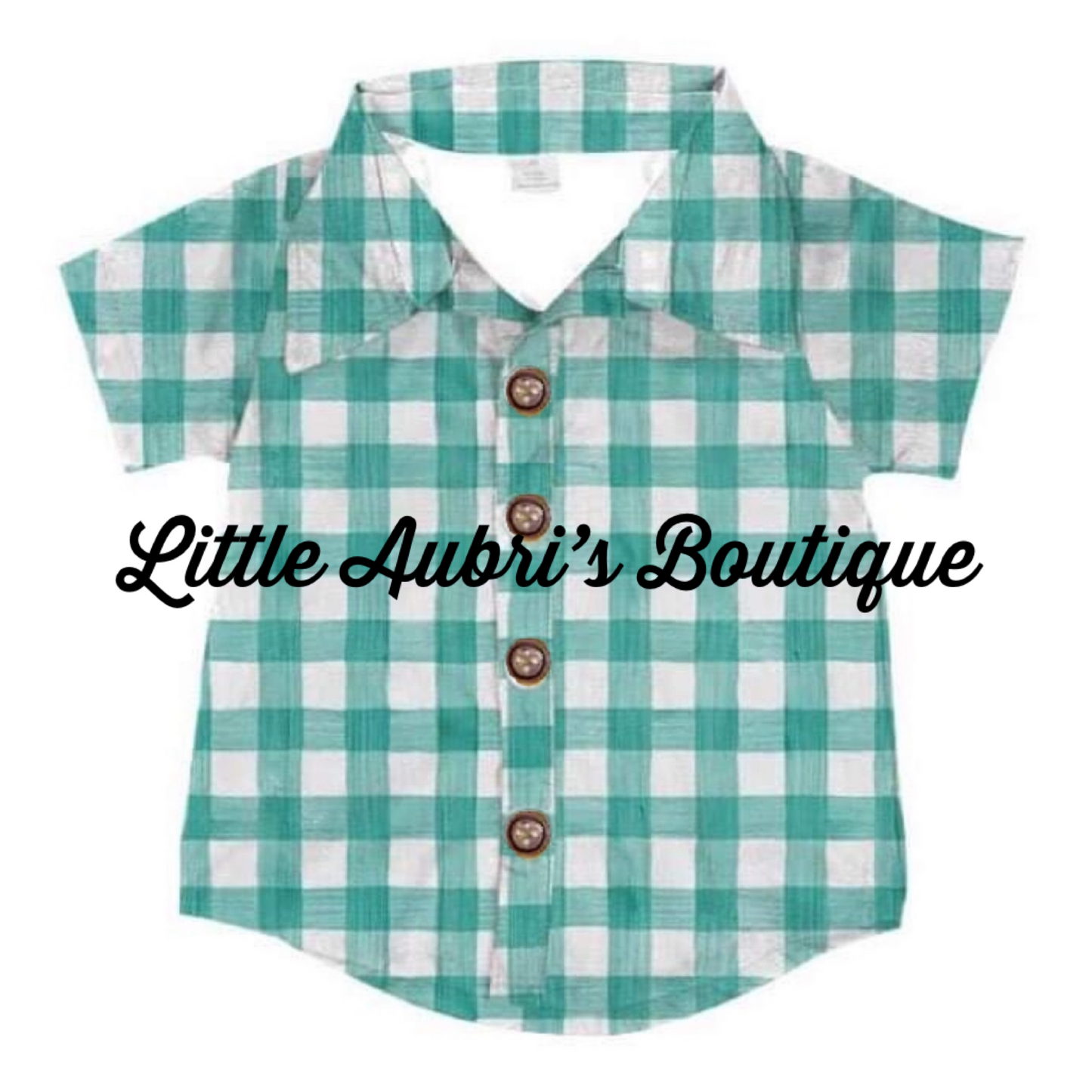 Adult Sea Green Gingham Button Down Shirt