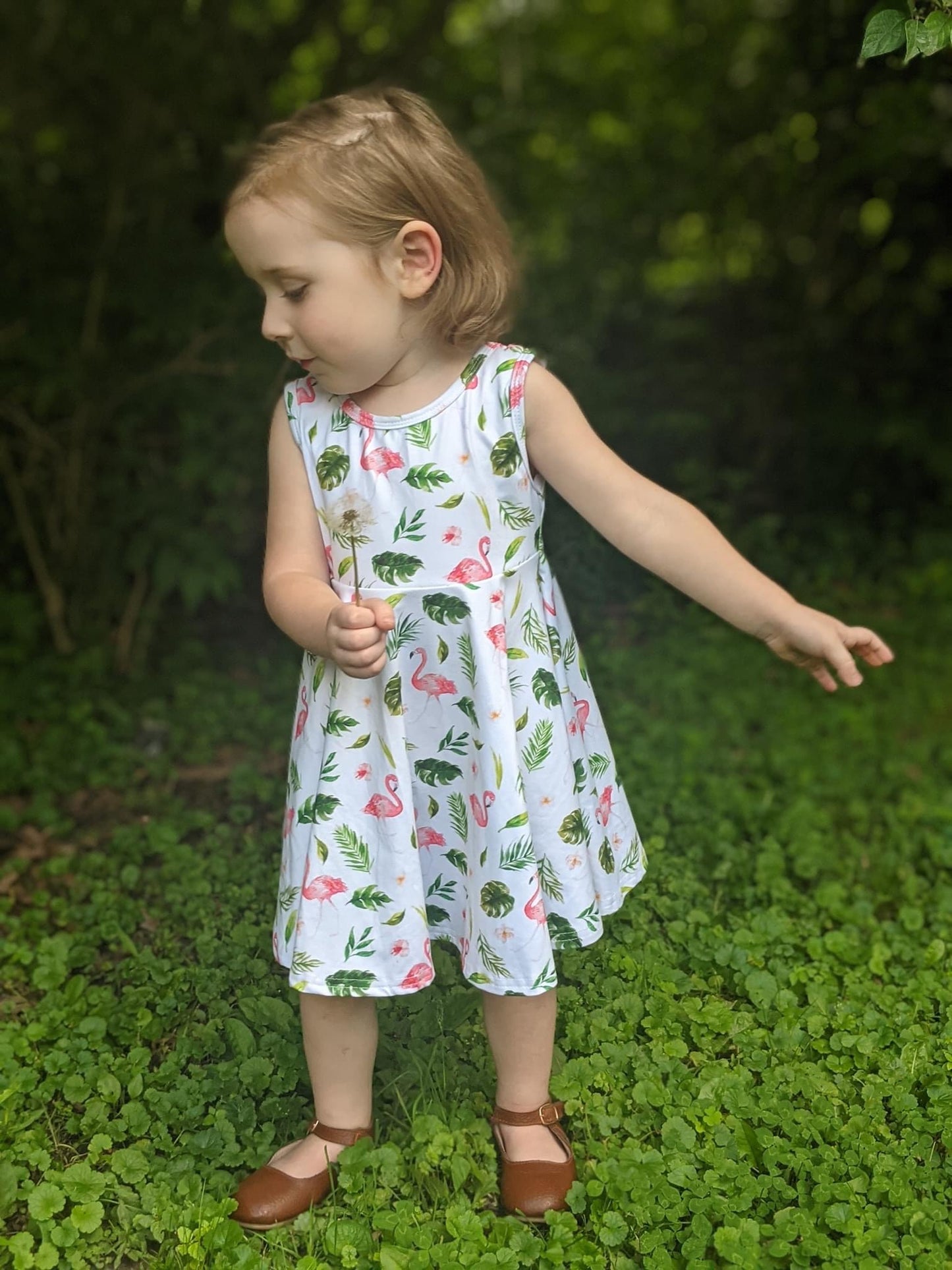 Tropical Flamingo Cross Back Tank Twirl Dress