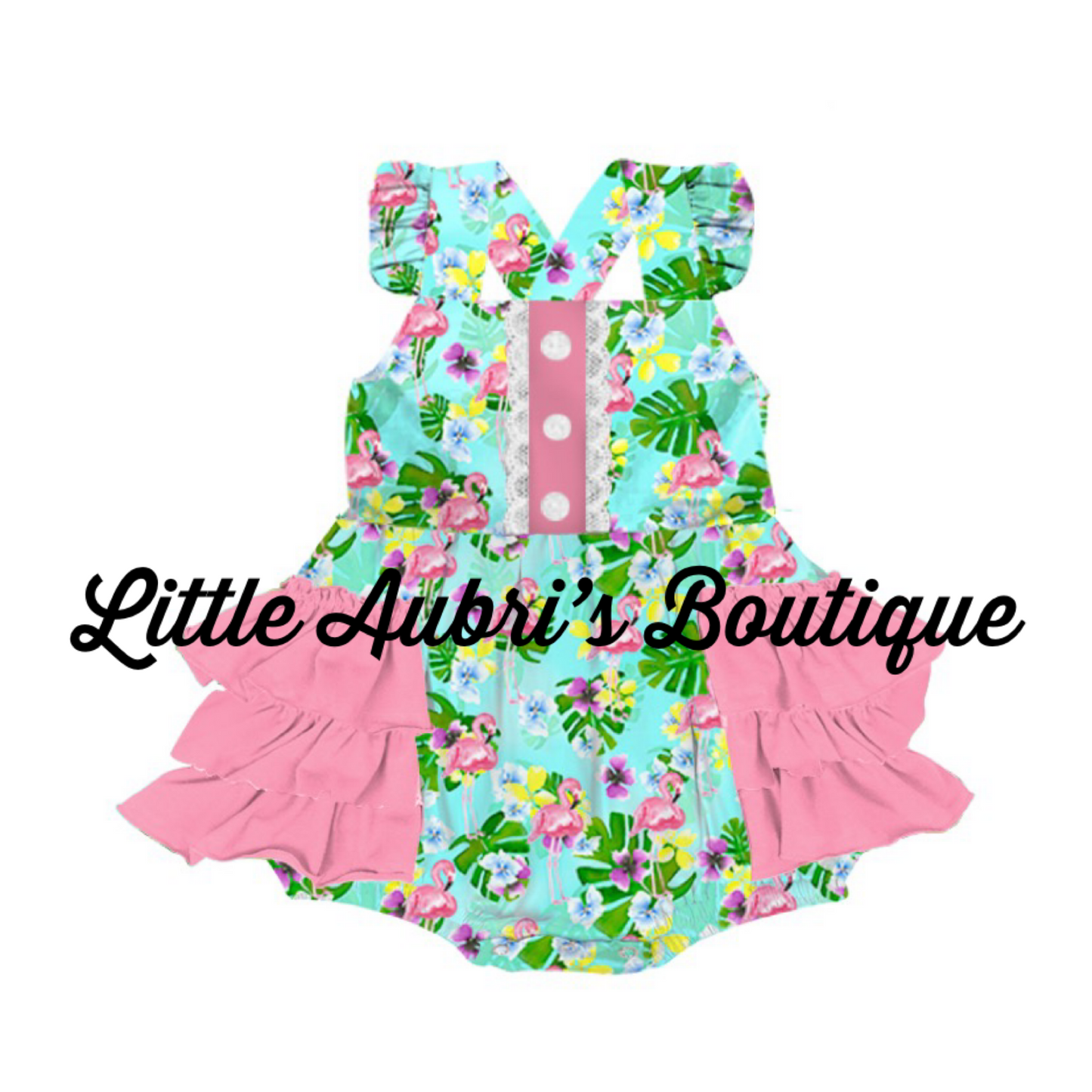 Flamingo Luau Lace Ruffle Romper