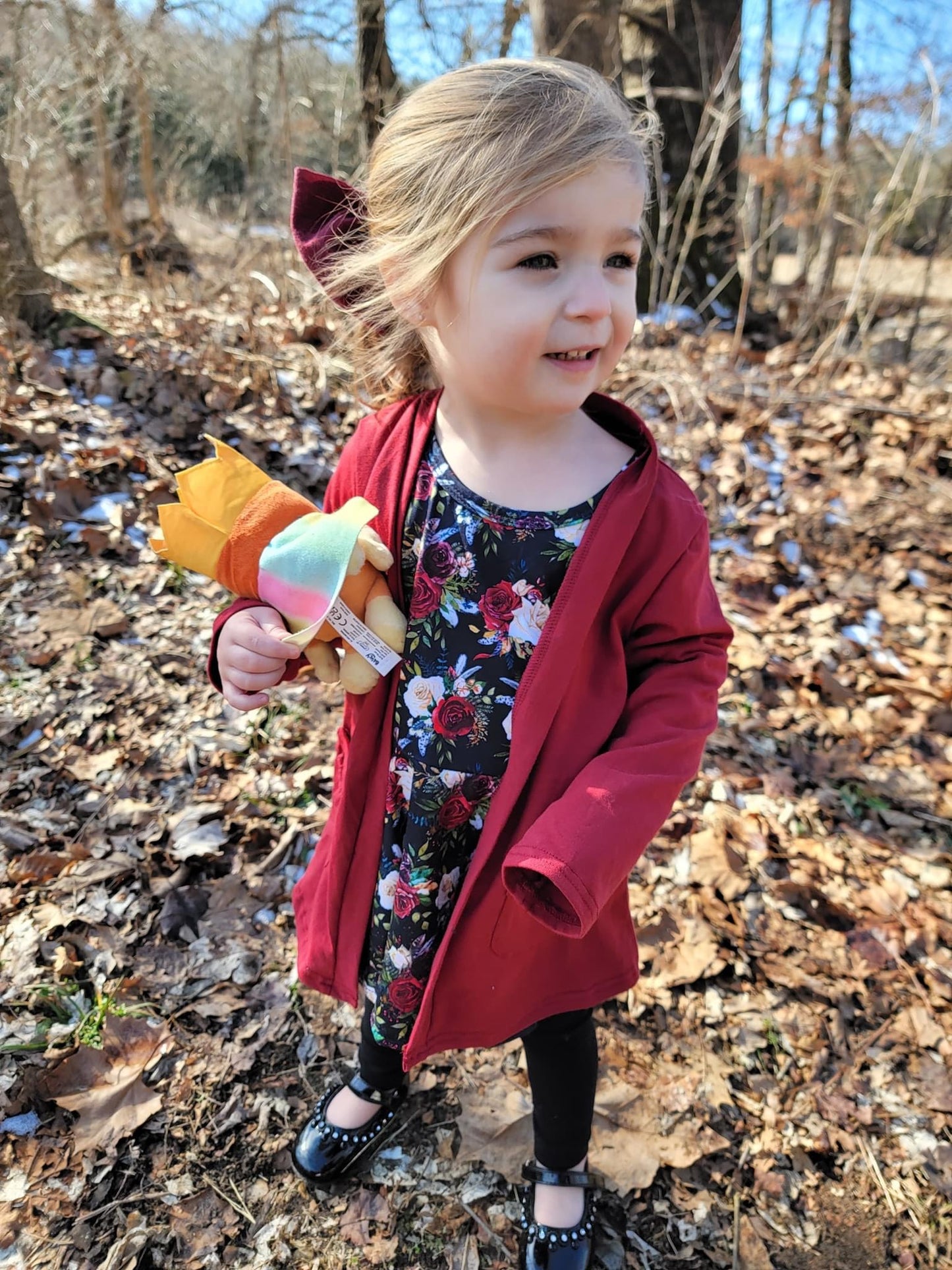 Wine Ruffle Pocket Cardigan