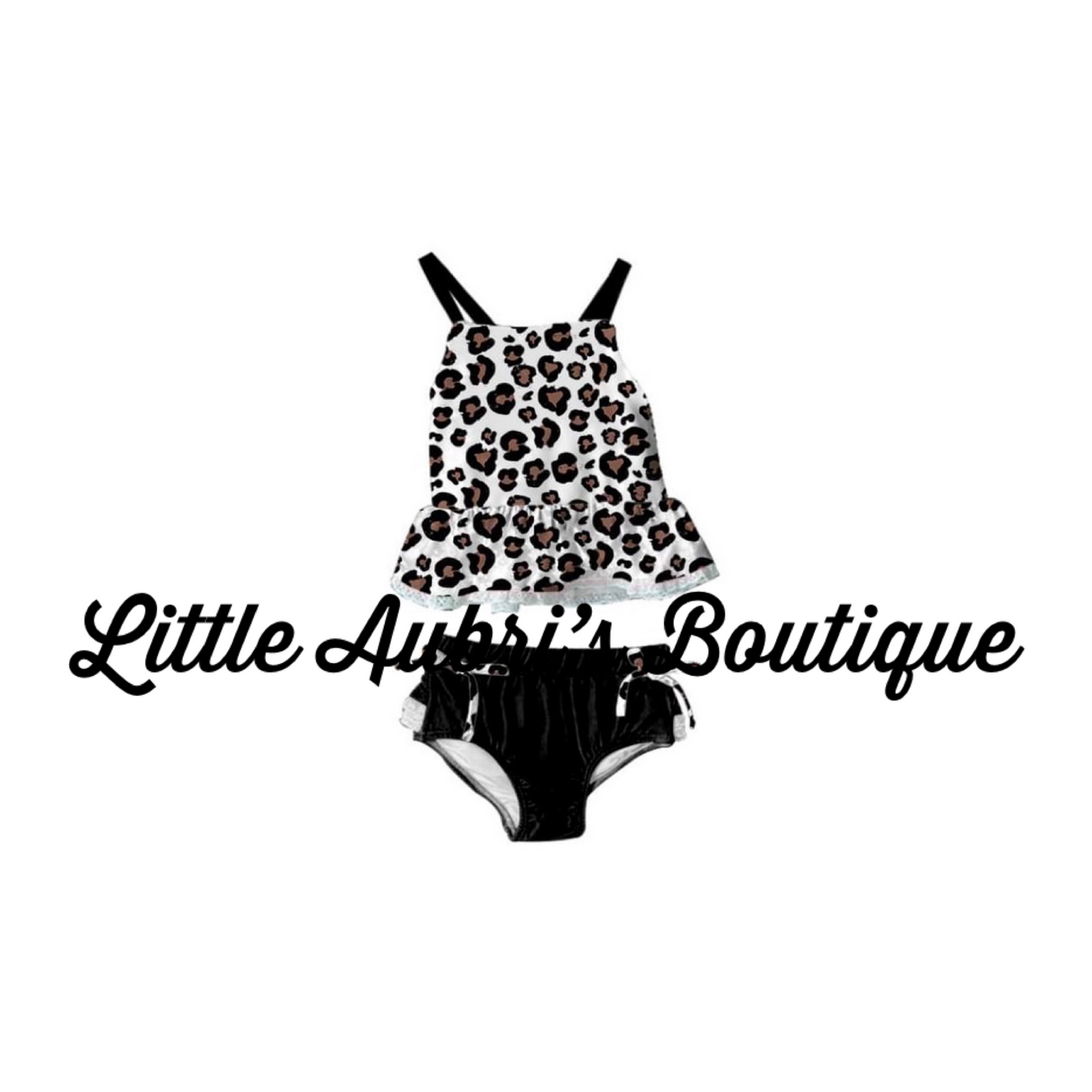 White Leopard Lace 2 Piece Tankini Swimsuit Set