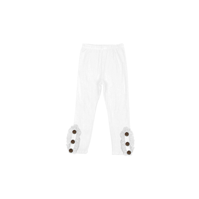 White Ruffle Wooden Button Leggings