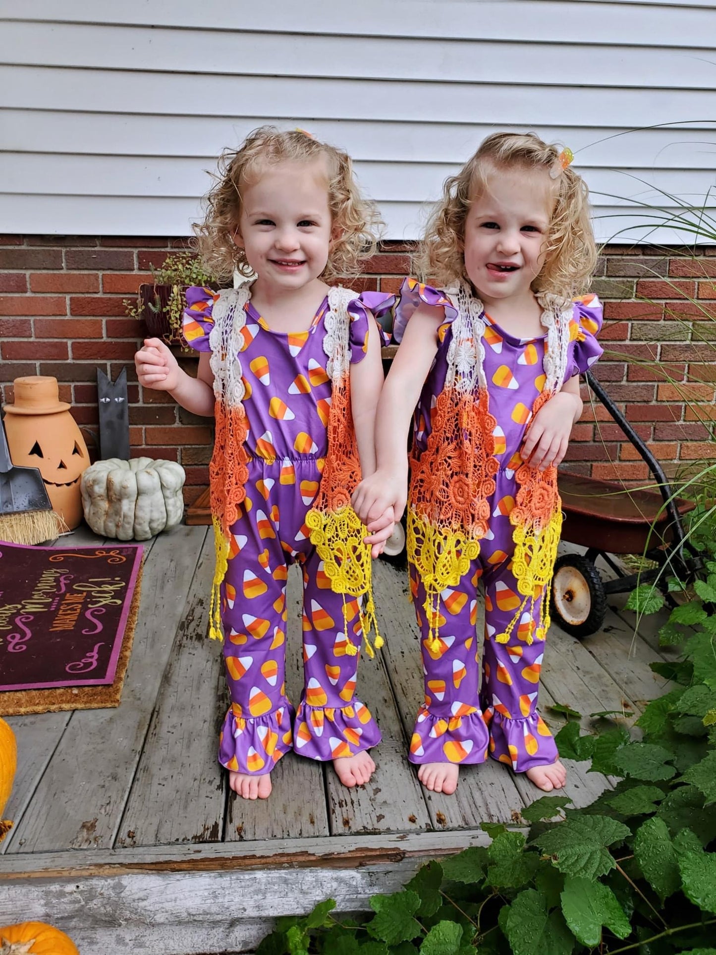 Purple Candy Corn Flutter Jumpsuit