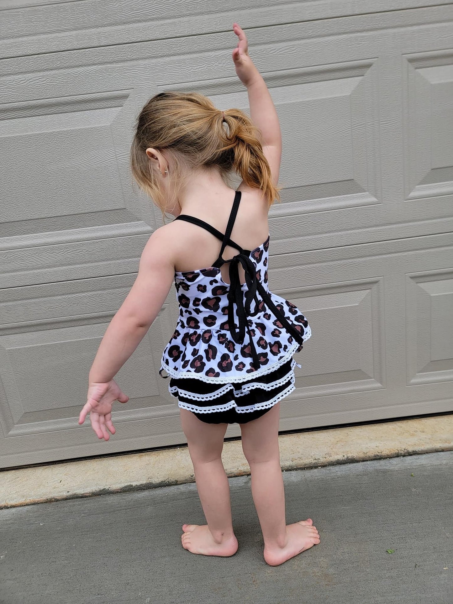 White Leopard Lace 2 Piece Tankini Swimsuit Set