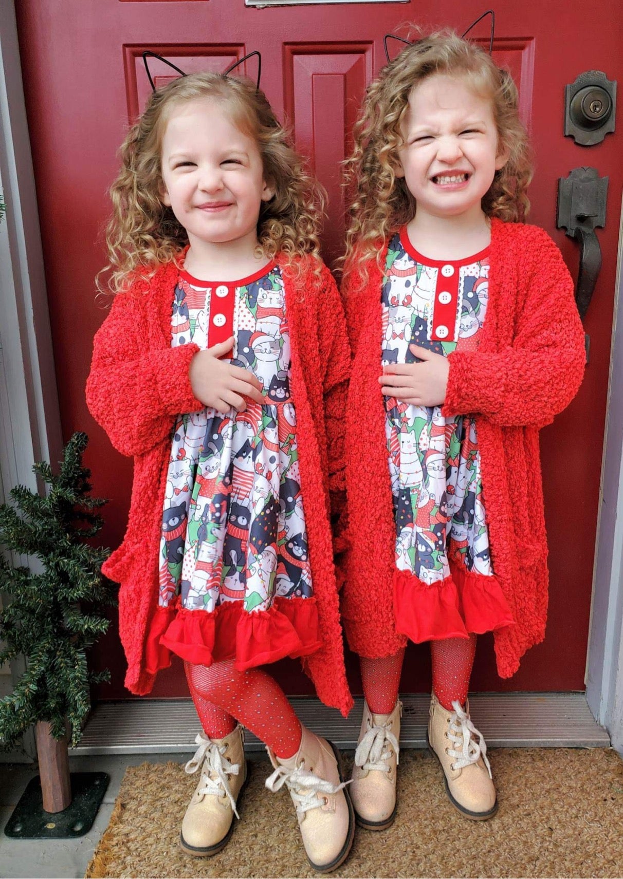 Festive Cats Lace Ruffle Dress