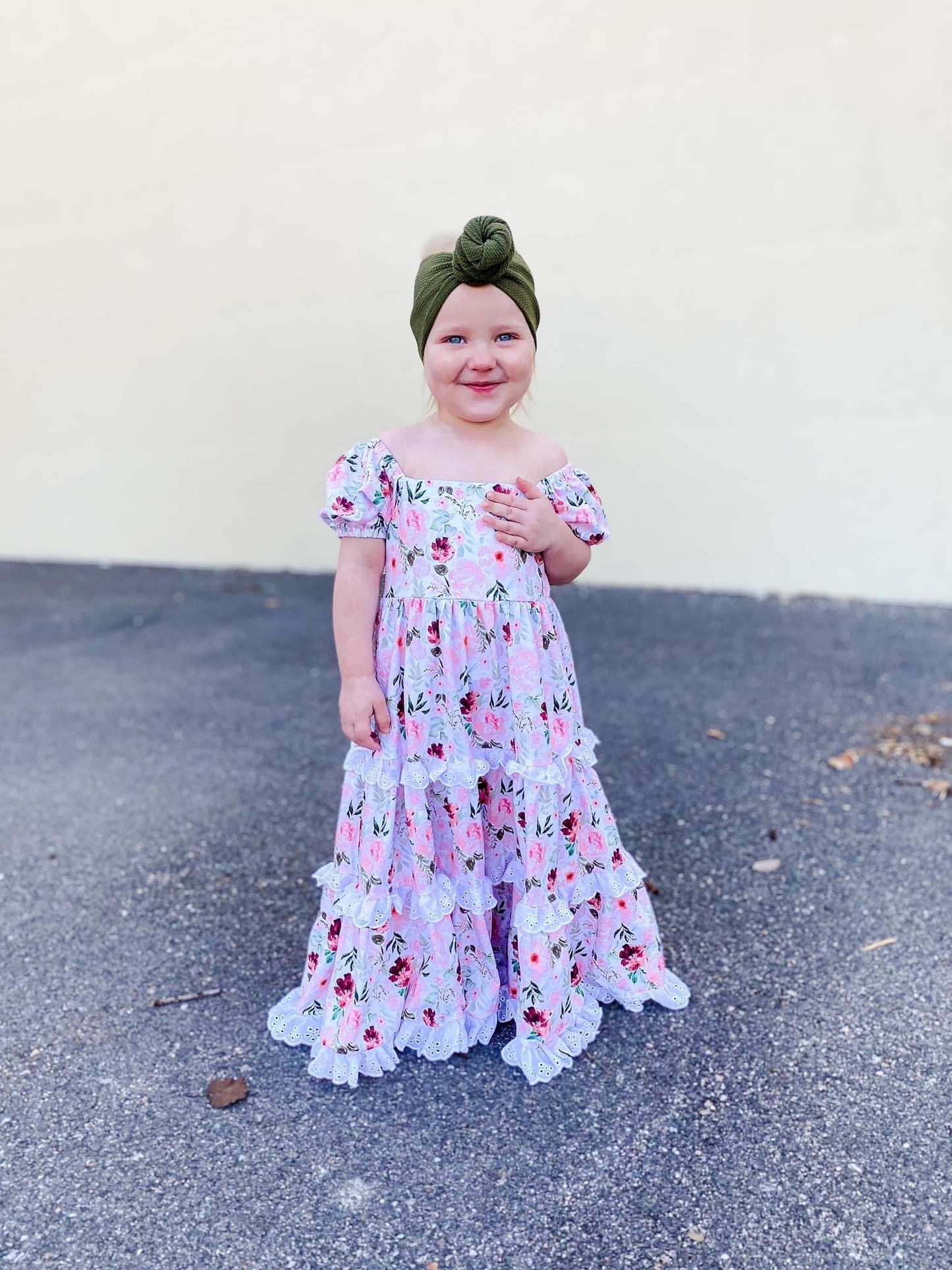 Pink Floral Eyelet Lace Maxi Dress
