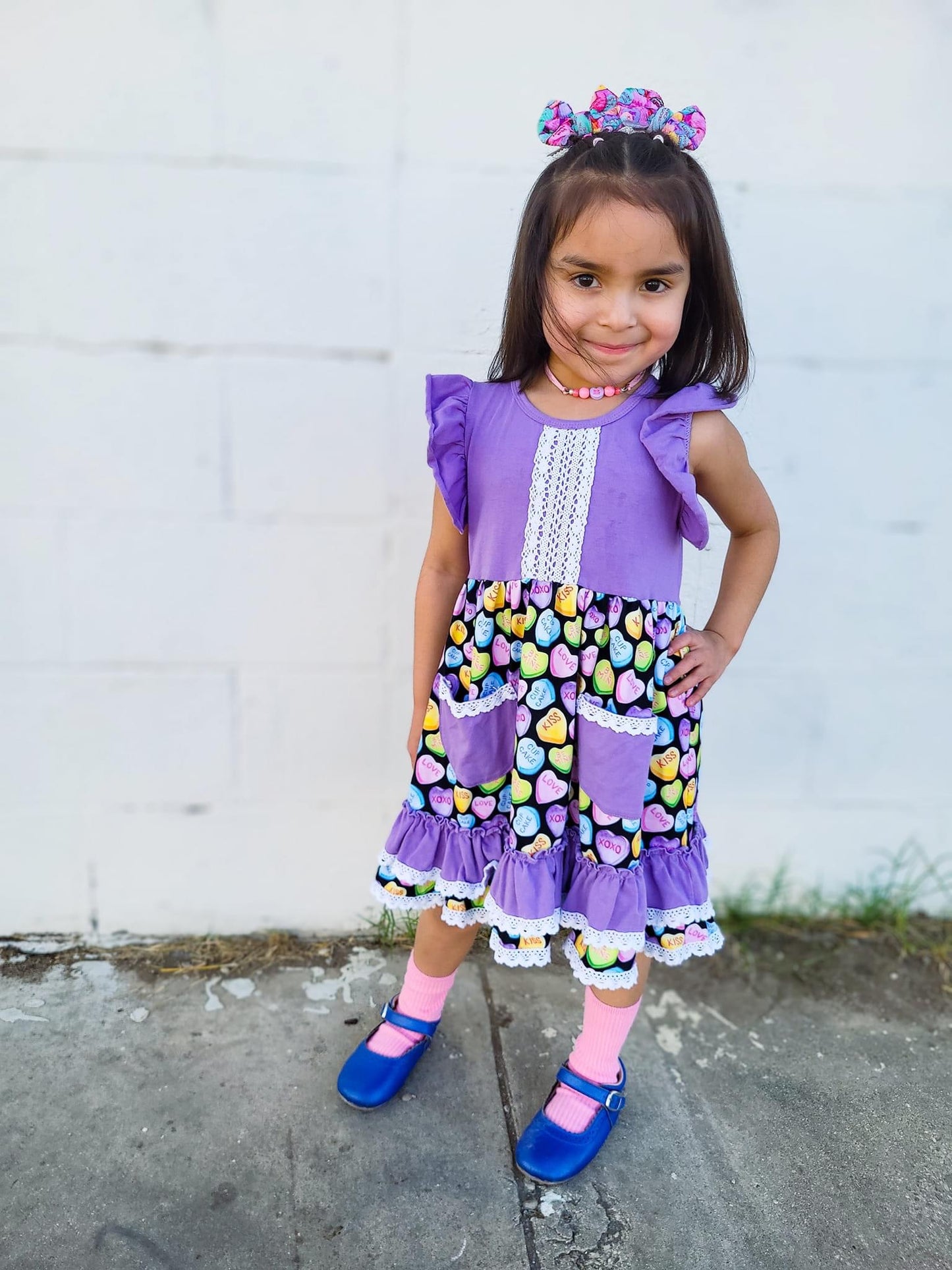 Conversation Hearts Lace Ruffle Dress