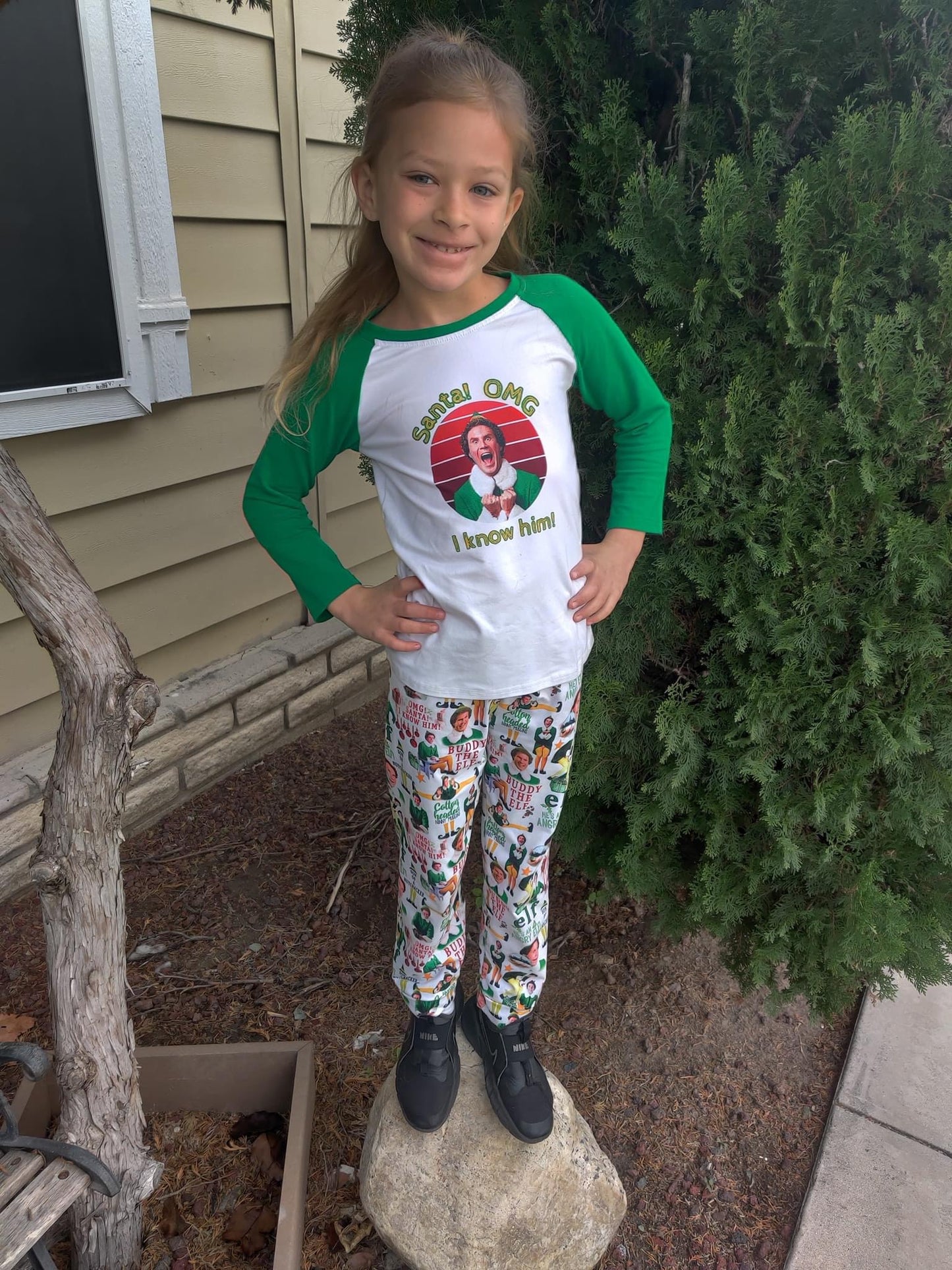 OMG Santa Elf Kid Graphic Tee and Pajama Set