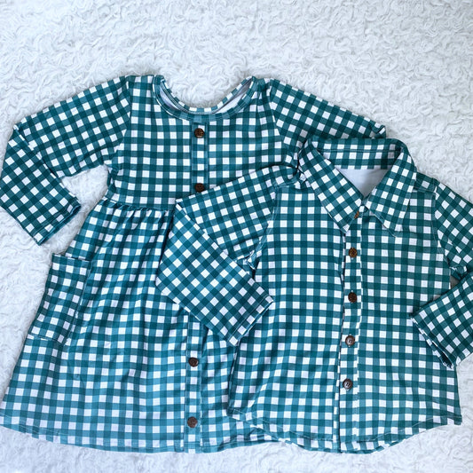 Evergreen Winter Buffalo Button Down Hidden Pocket Dress