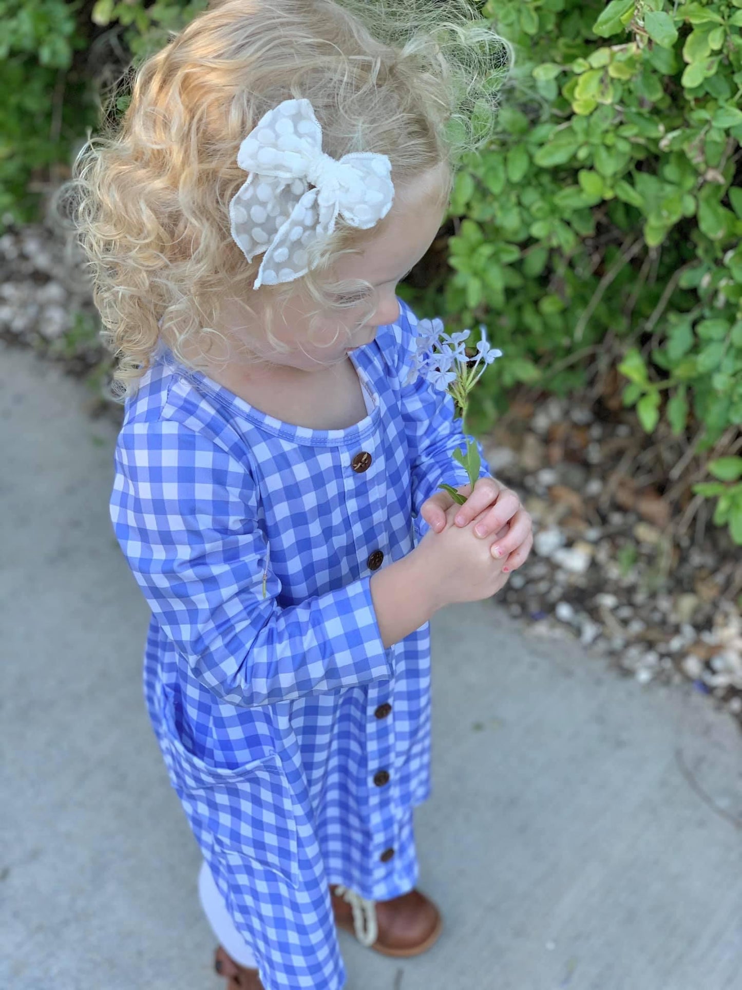 Blue Cornflower Winter Buffalo Button Down Hidden Pocket Dress