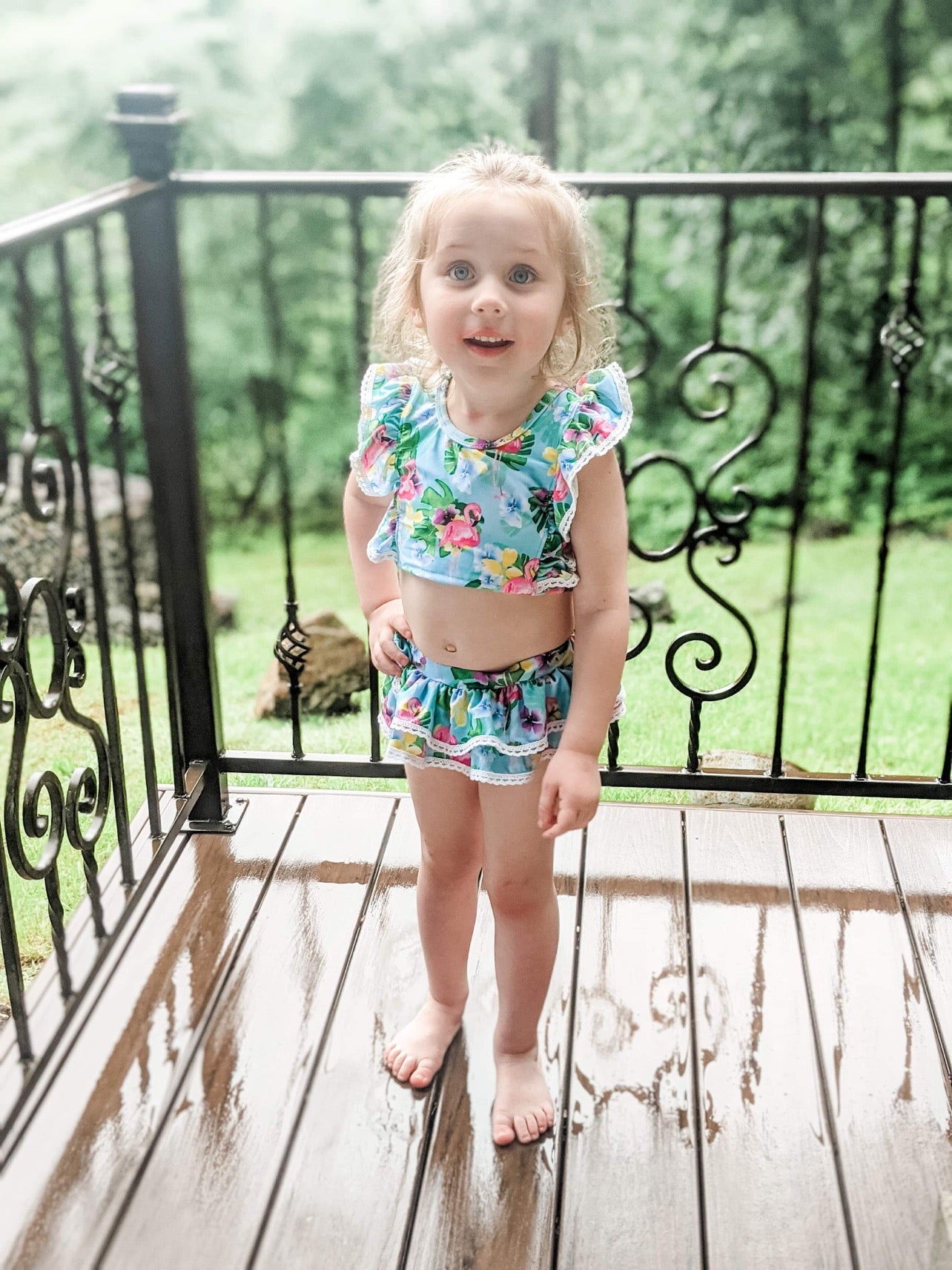 Luau Flamingos Lace 2 Piece Swimsuit Set