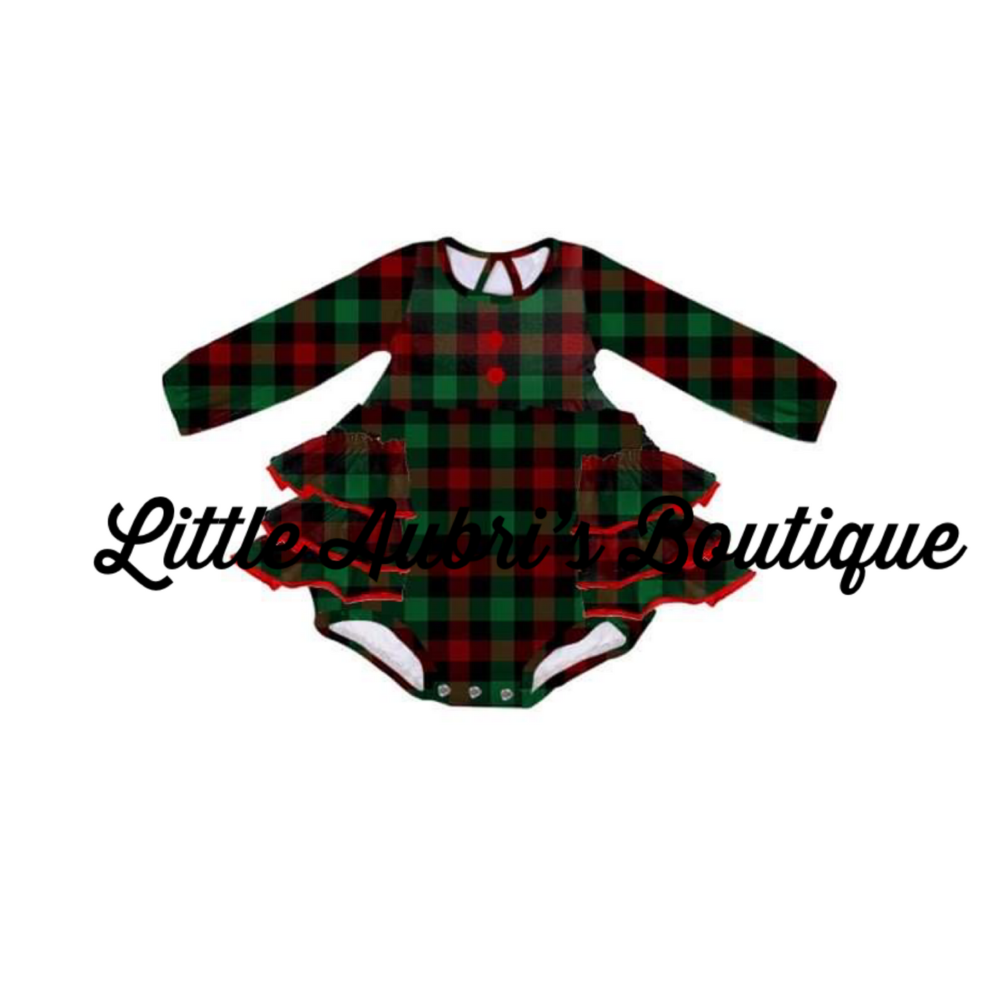 Red & Green Plaid Long Sleeve Ruffle Romper