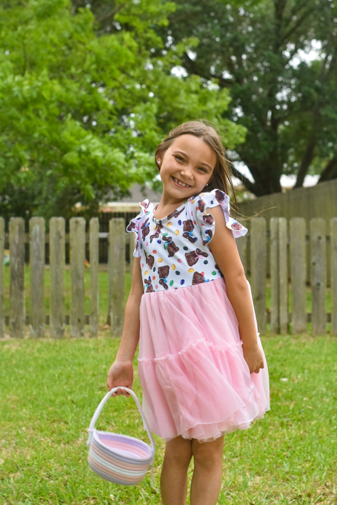 Chocolate Bunnies Tulle Flutter Sleeve Dress