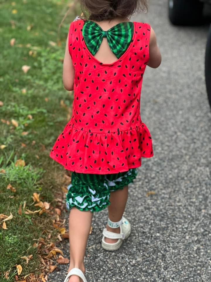Melon Cutie Tunic Bow Back Ruffle Shorts Set