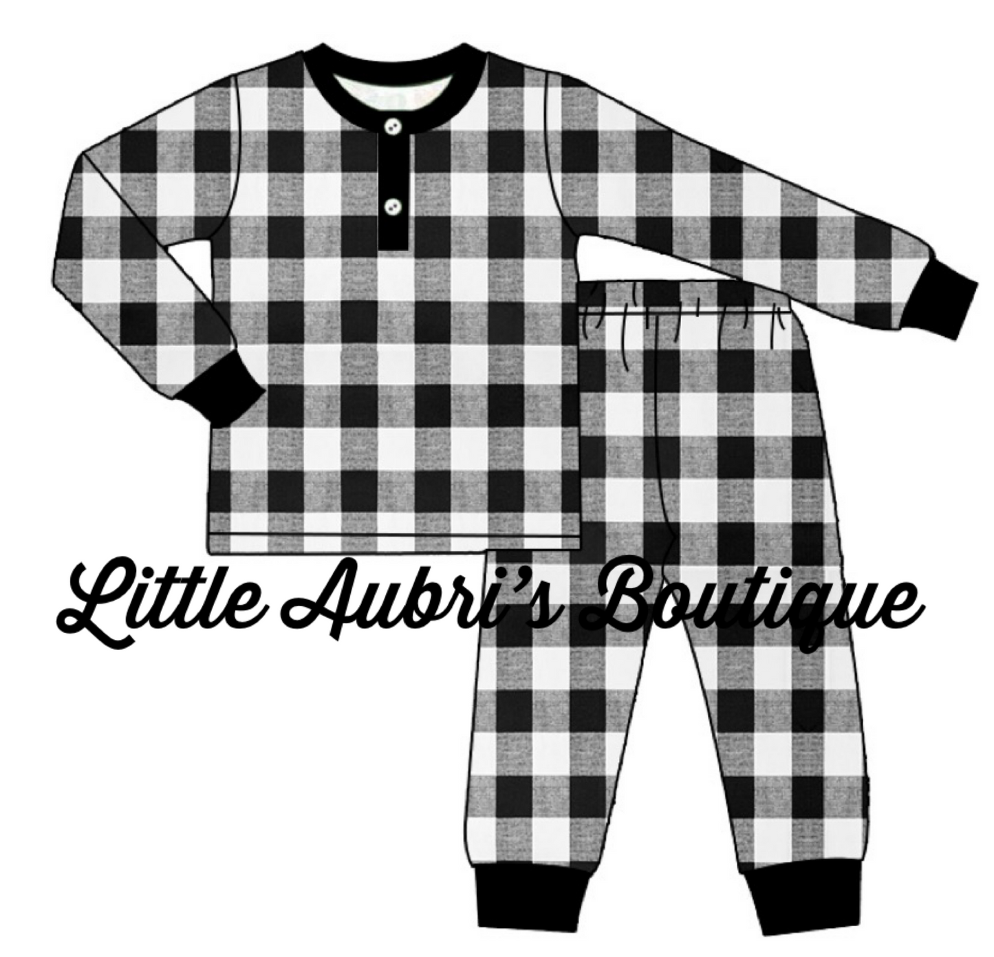 Black & White Plaid Adult Top and Bottom Pajama Set