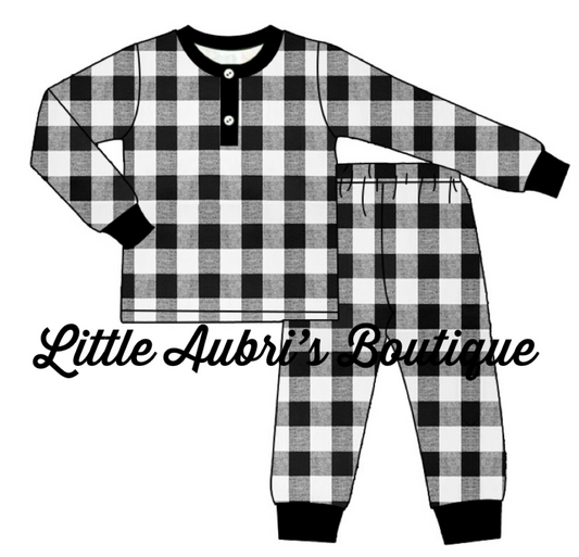 Black & White Plaid Adult Top and Bottom Pajama Set