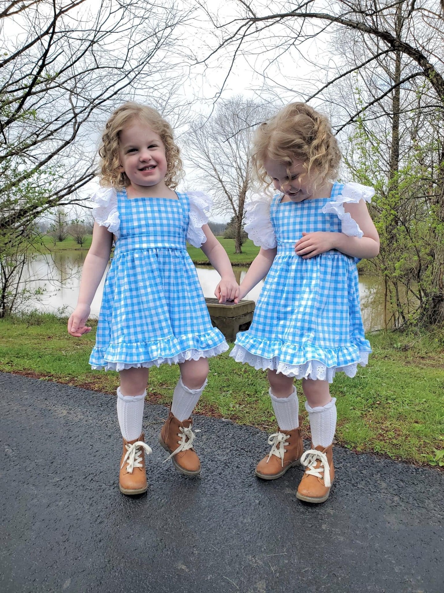 Blue Gingham Lace Dress