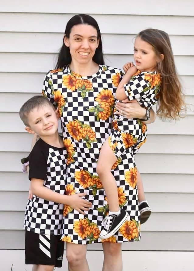 Mommy Sunflower Checker T Shirt Dress