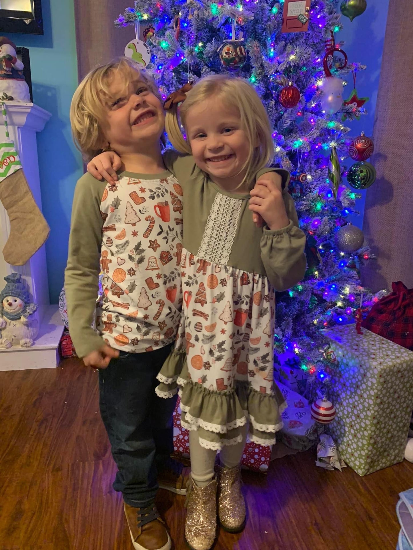 Gingerbread Cookies Long Sleeve Lace Dress