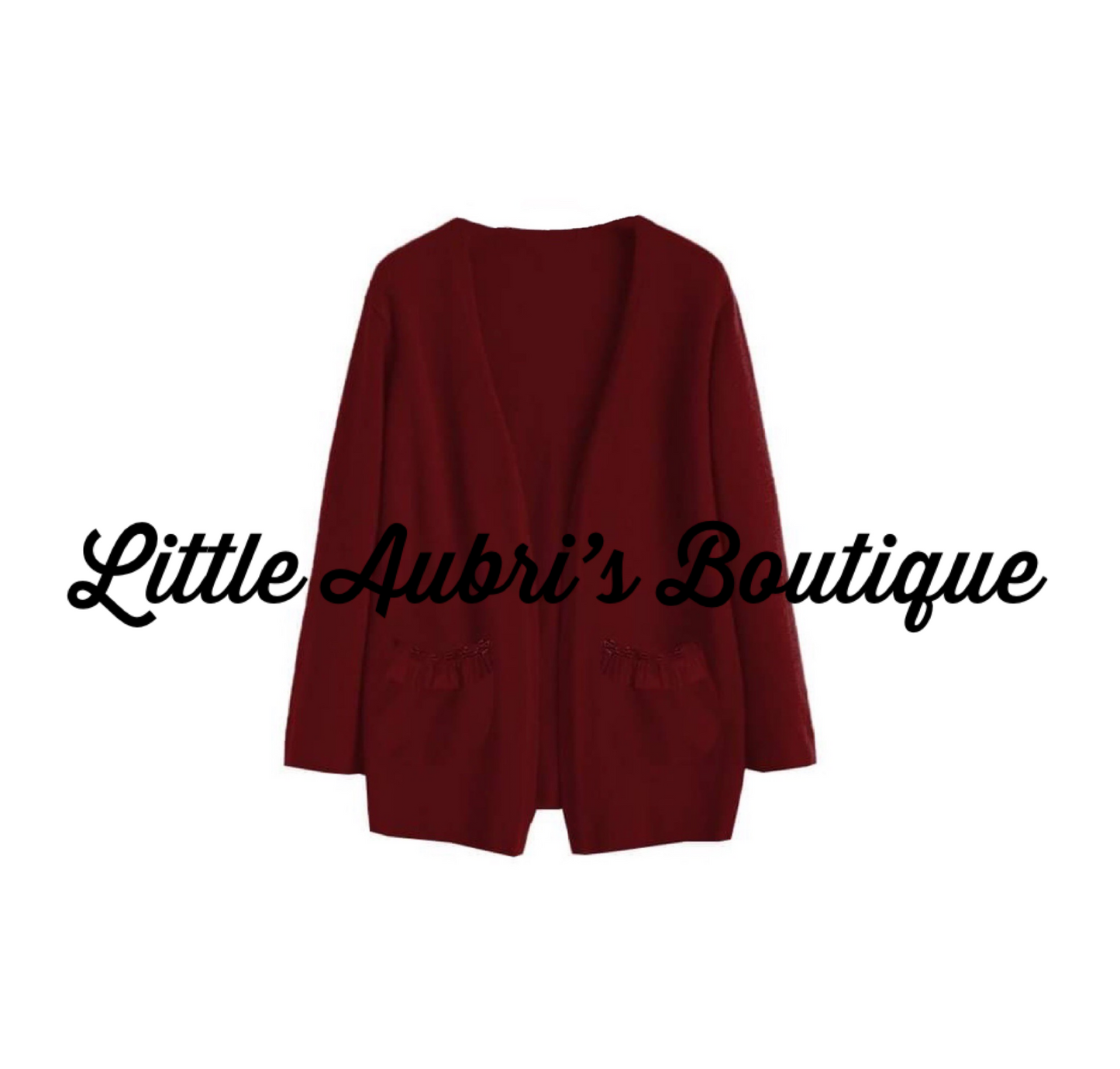 Wine Ruffle Pocket Cardigan