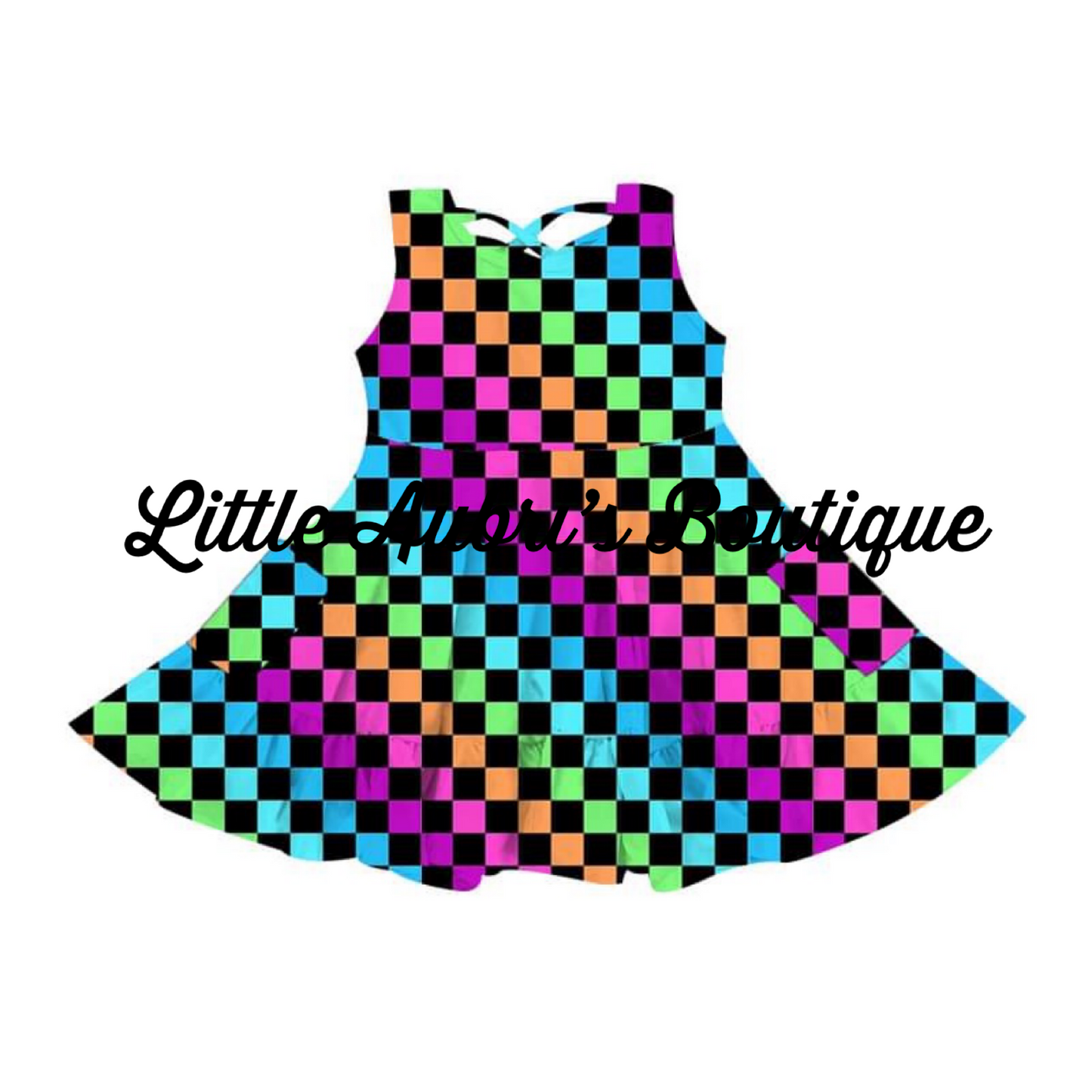 Rainbow Checkerboard Cross Back Pocket Dress