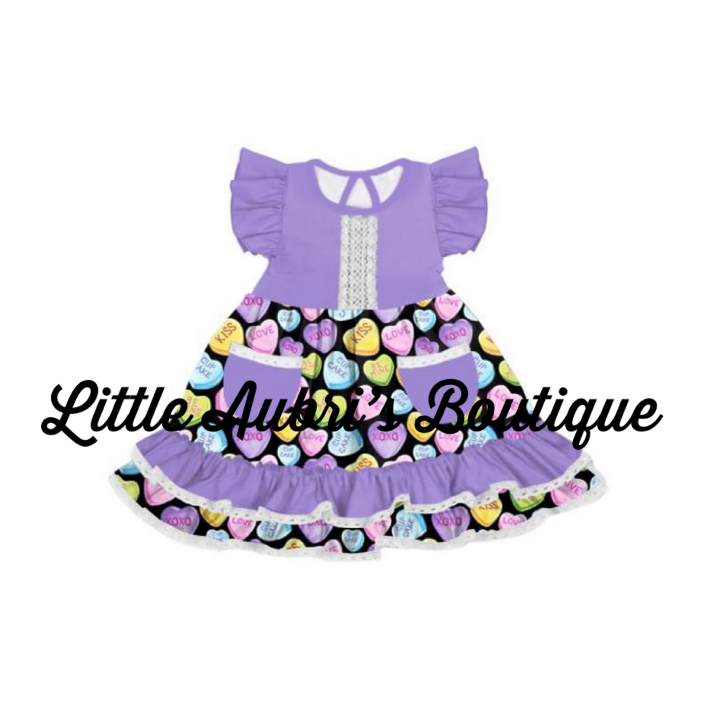 Conversation Hearts Lace Ruffle Dress