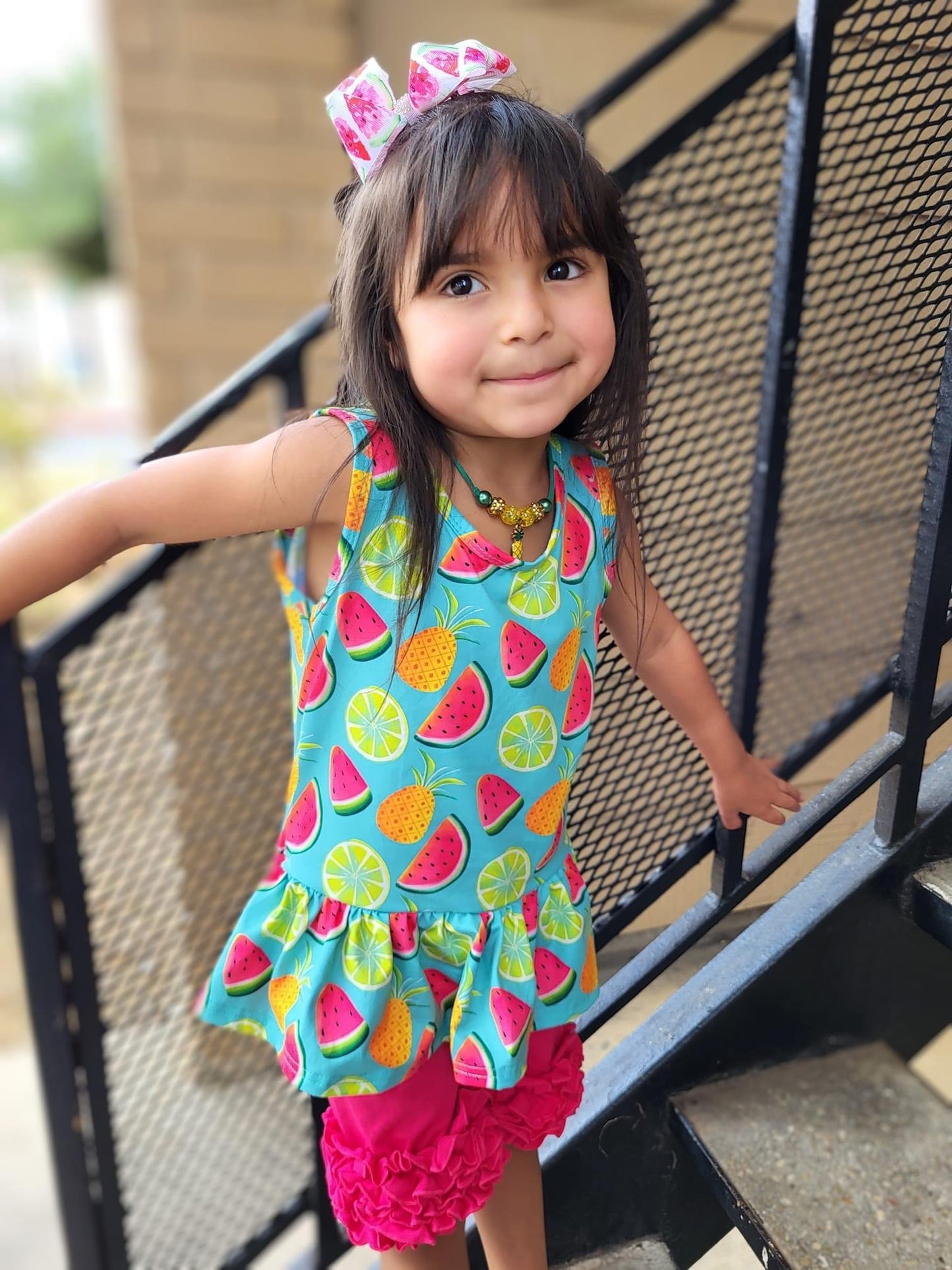 Tutti Frutti Tunic Bow Back Ruffle Shorts Set