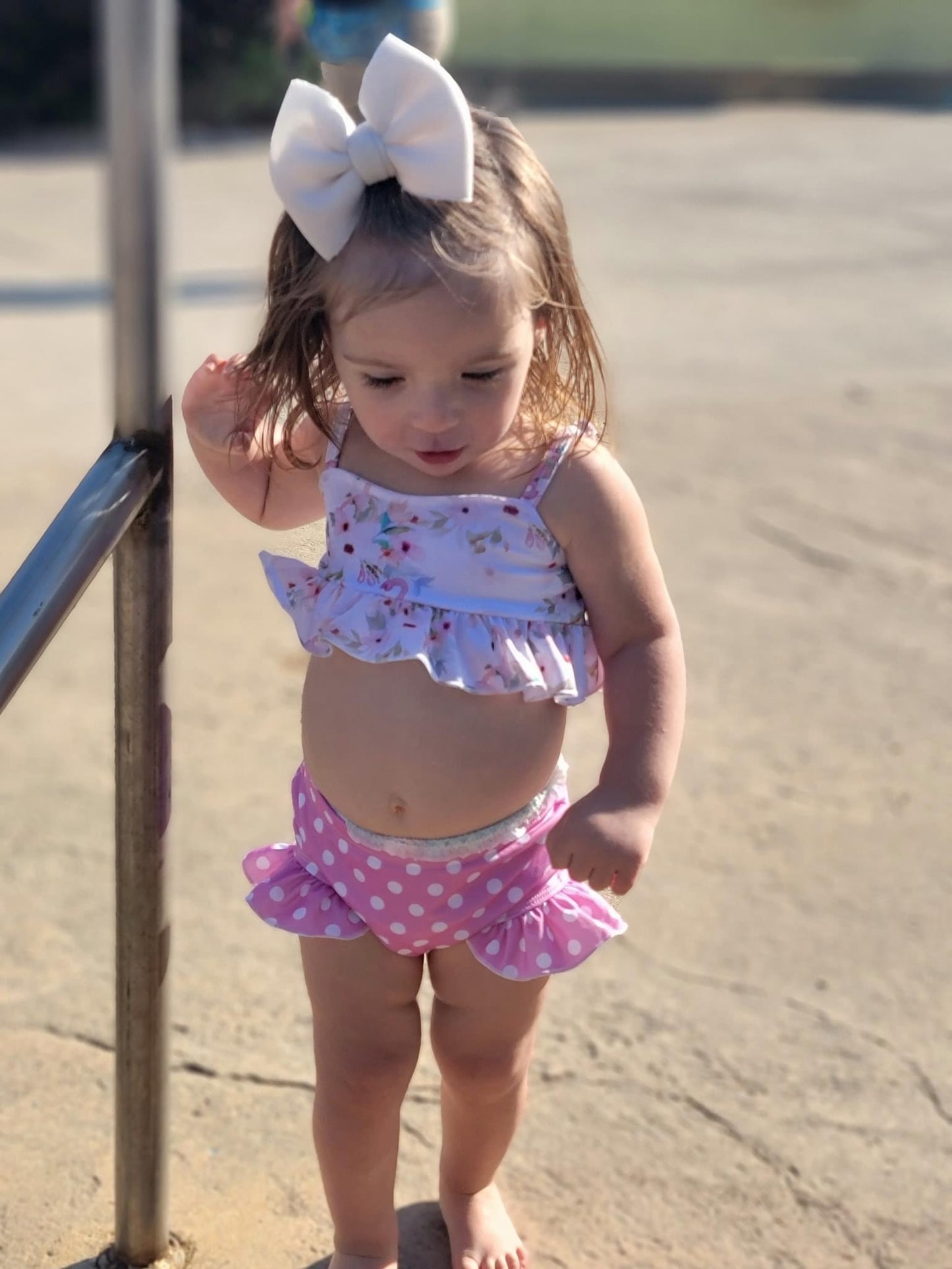 Floral Flamingos Print 2 Piece Swimsuit Set