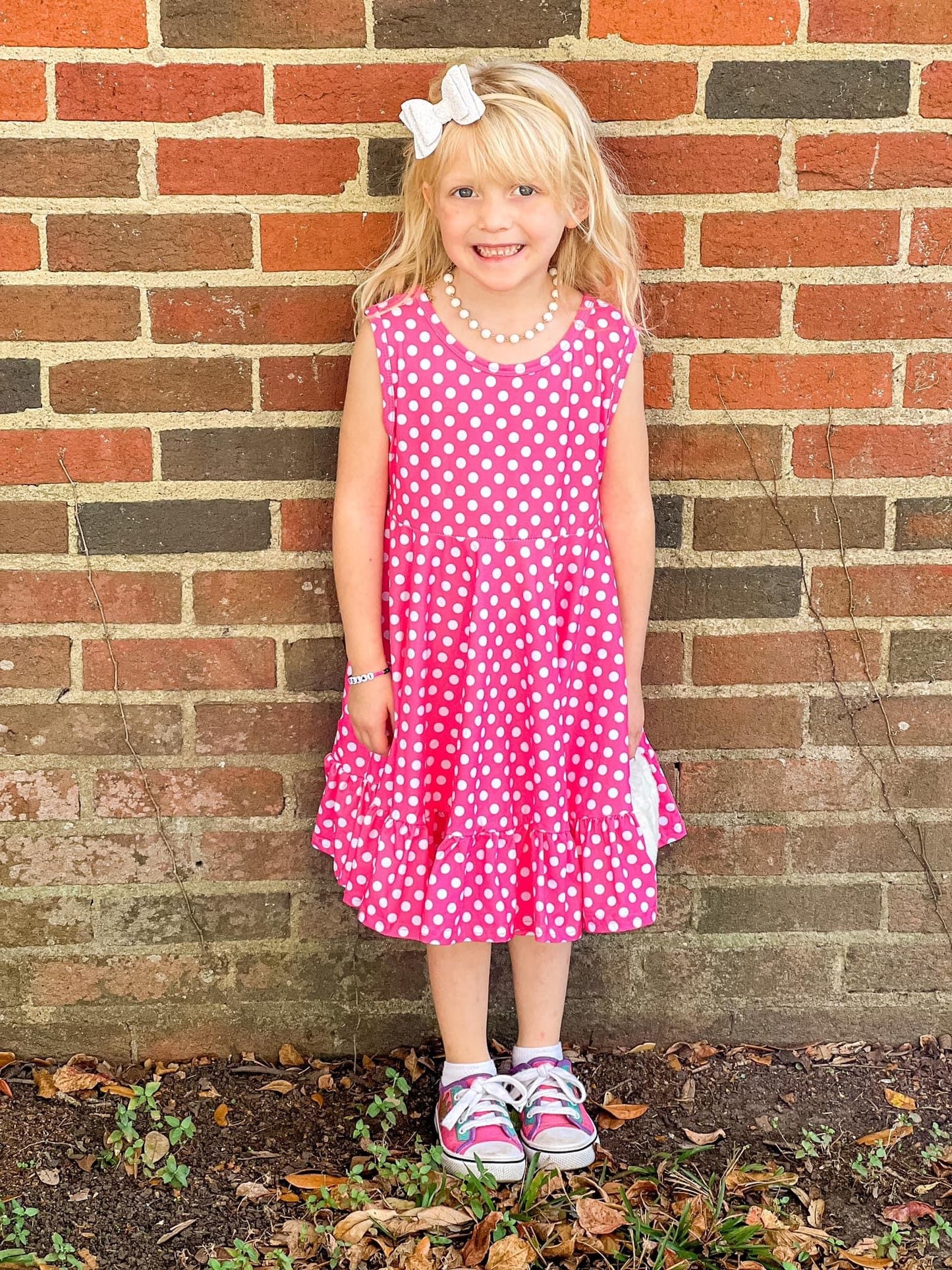 Pink Polka Dot Cross Back Pocket Dress