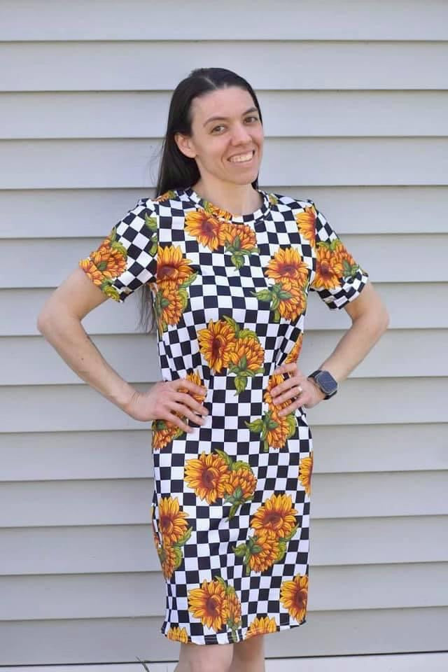Mommy Sunflower Checker T Shirt Dress