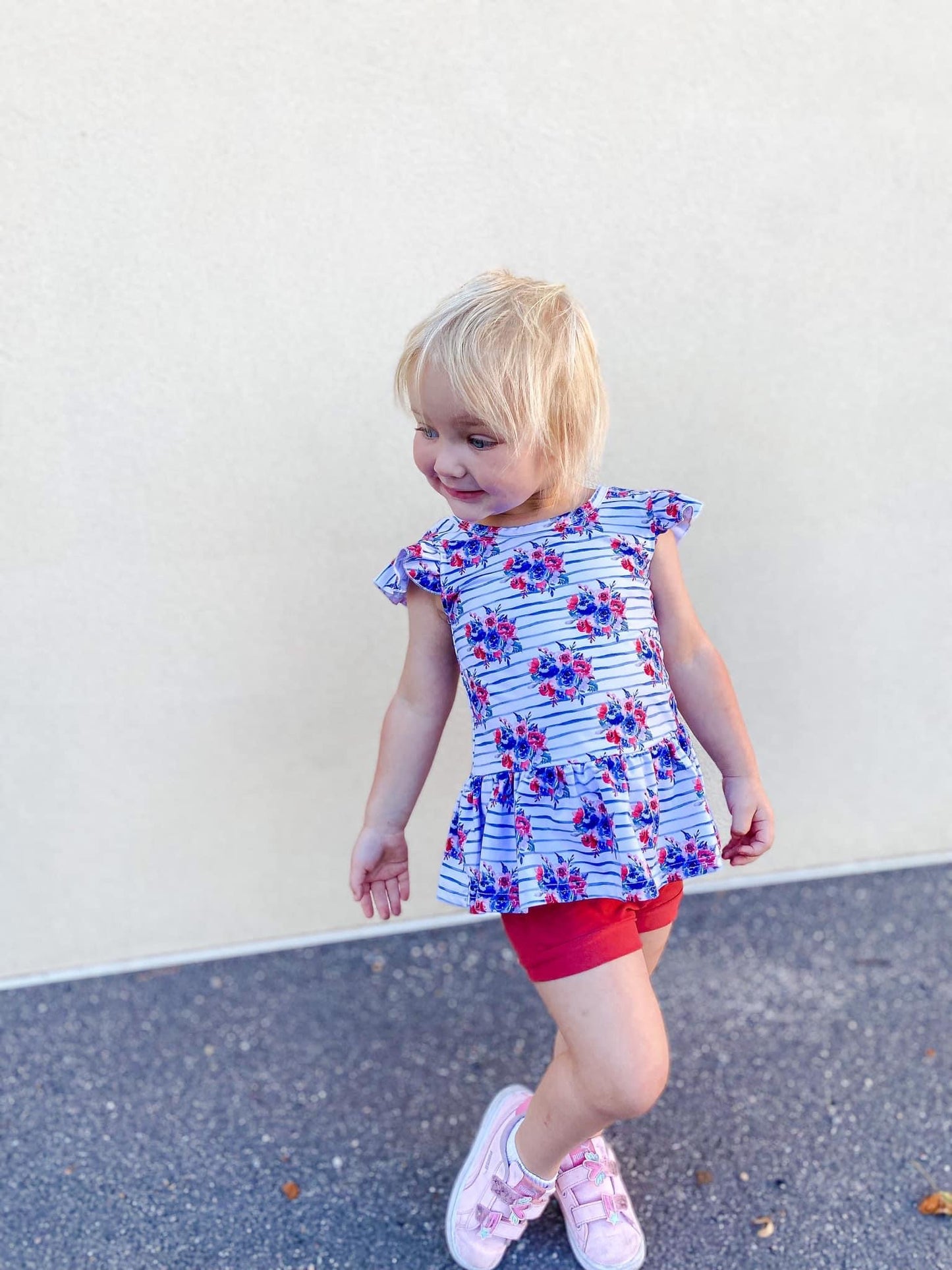 Patriotic Floral Flutter Sleeve Peplum