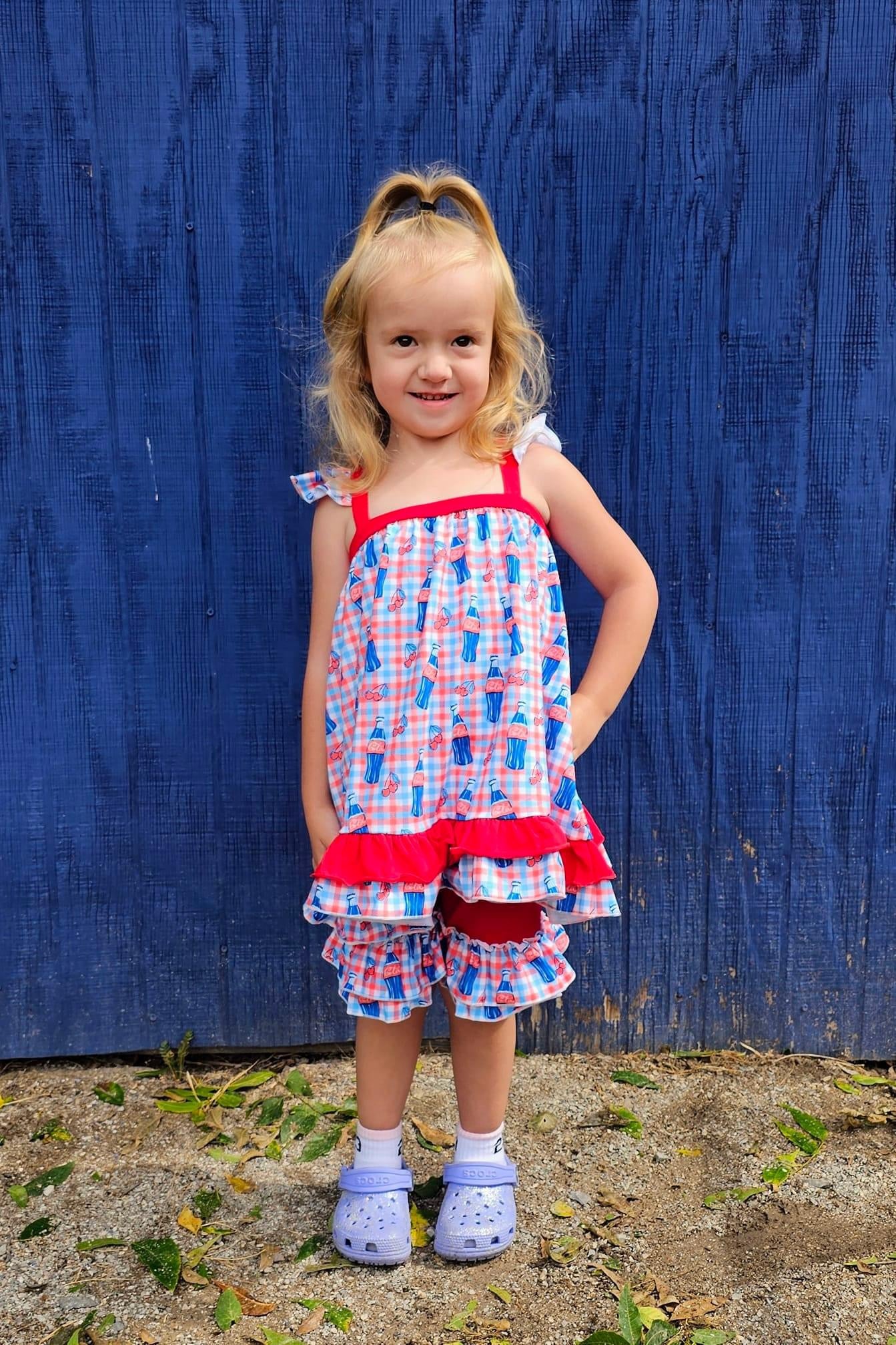 Cherry Cola Ruffle Bow Back Tunic and Short Set