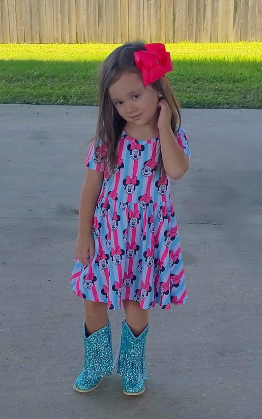 Girl Mouse Cross Back Twirl Dress