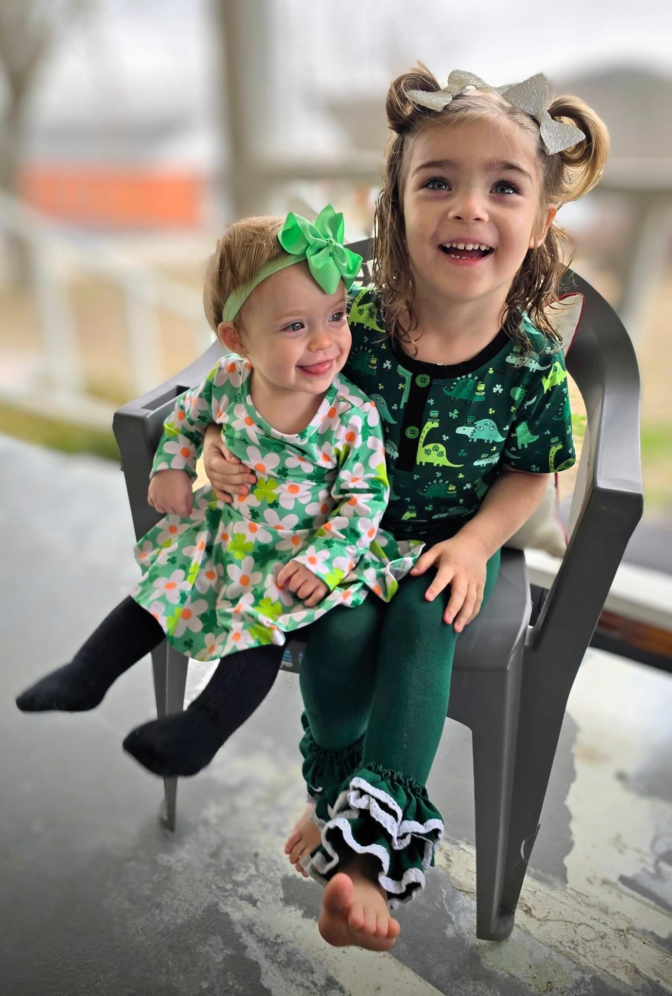 Daisies and Shamrocks Long Sleeve Peplum